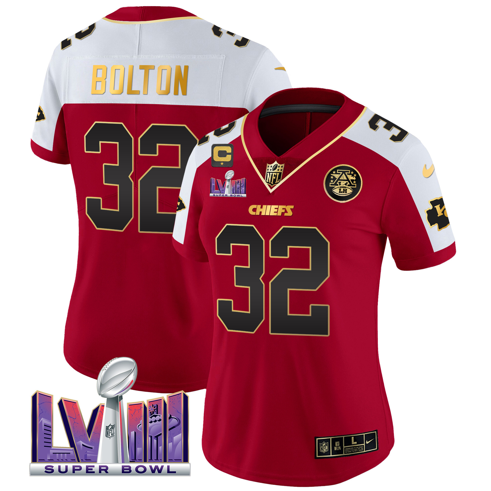 Nick Bolton Women's Kansas City Chiefs Super Bowl LVIII Patch Vapor Red Alternate Jersey - All Stitched 