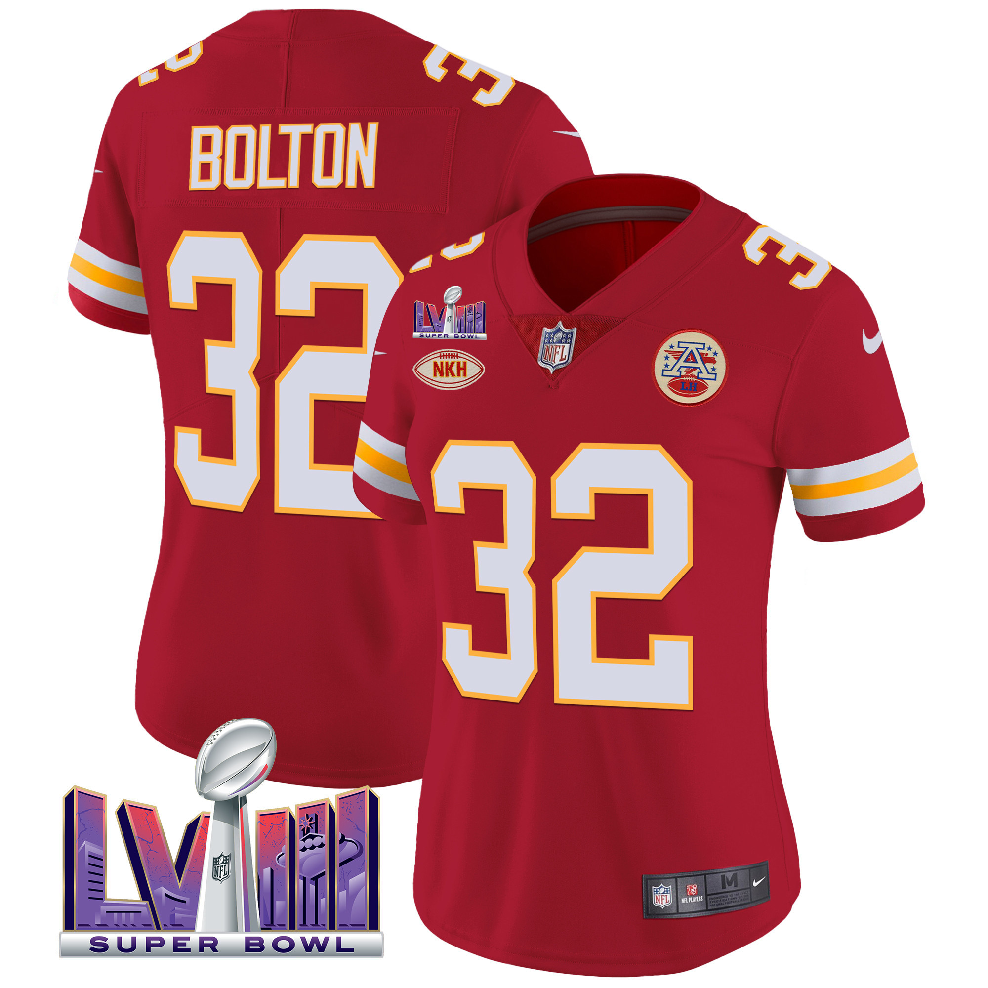 Nick Bolton Women's Kansas City Chiefs Super Bowl LVIII Patch Vapor Red Jersey - All Stitched 