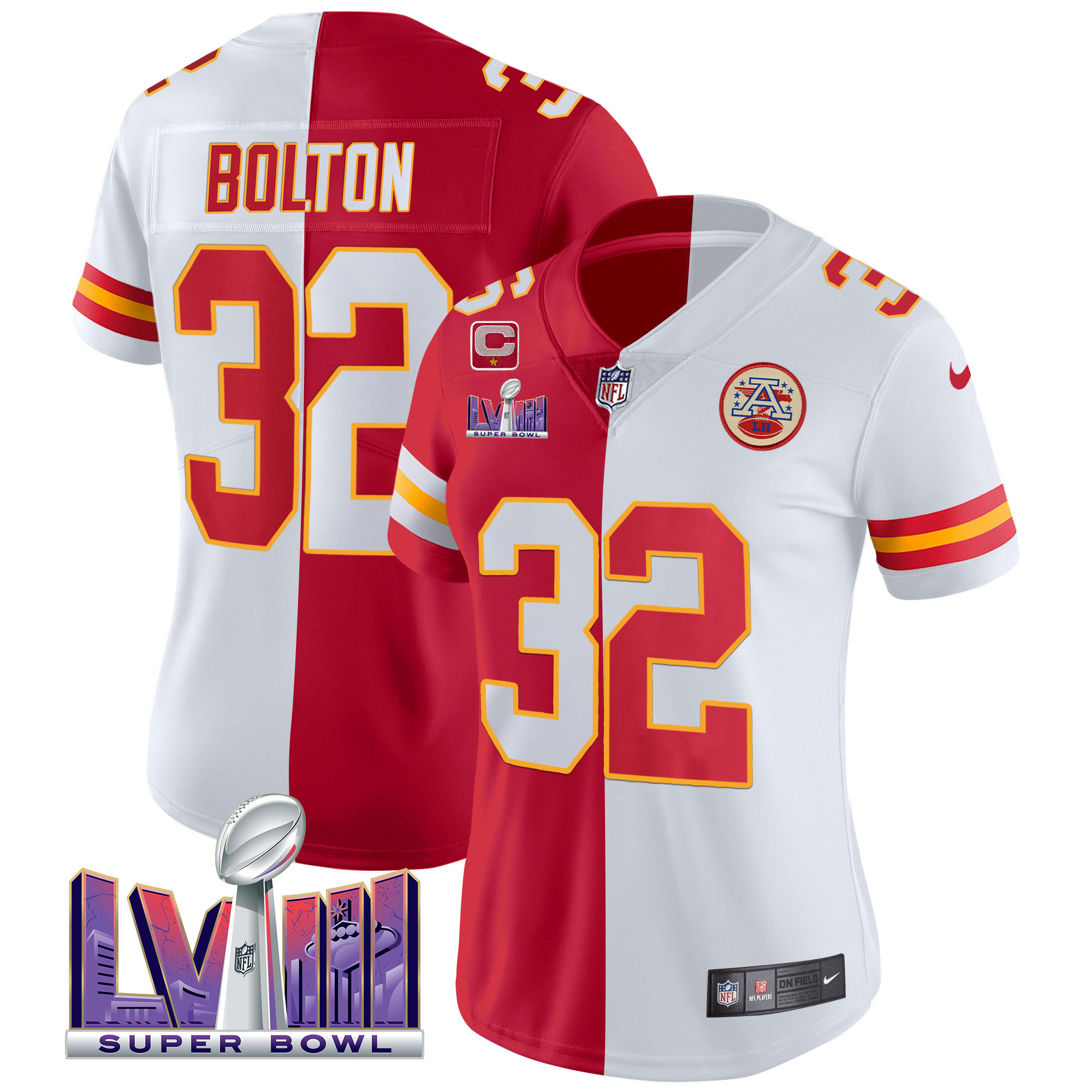 Nick Bolton Women's Kansas City Chiefs Super Bowl LVIII Patch Vapor Split Jersey - All Stitched 