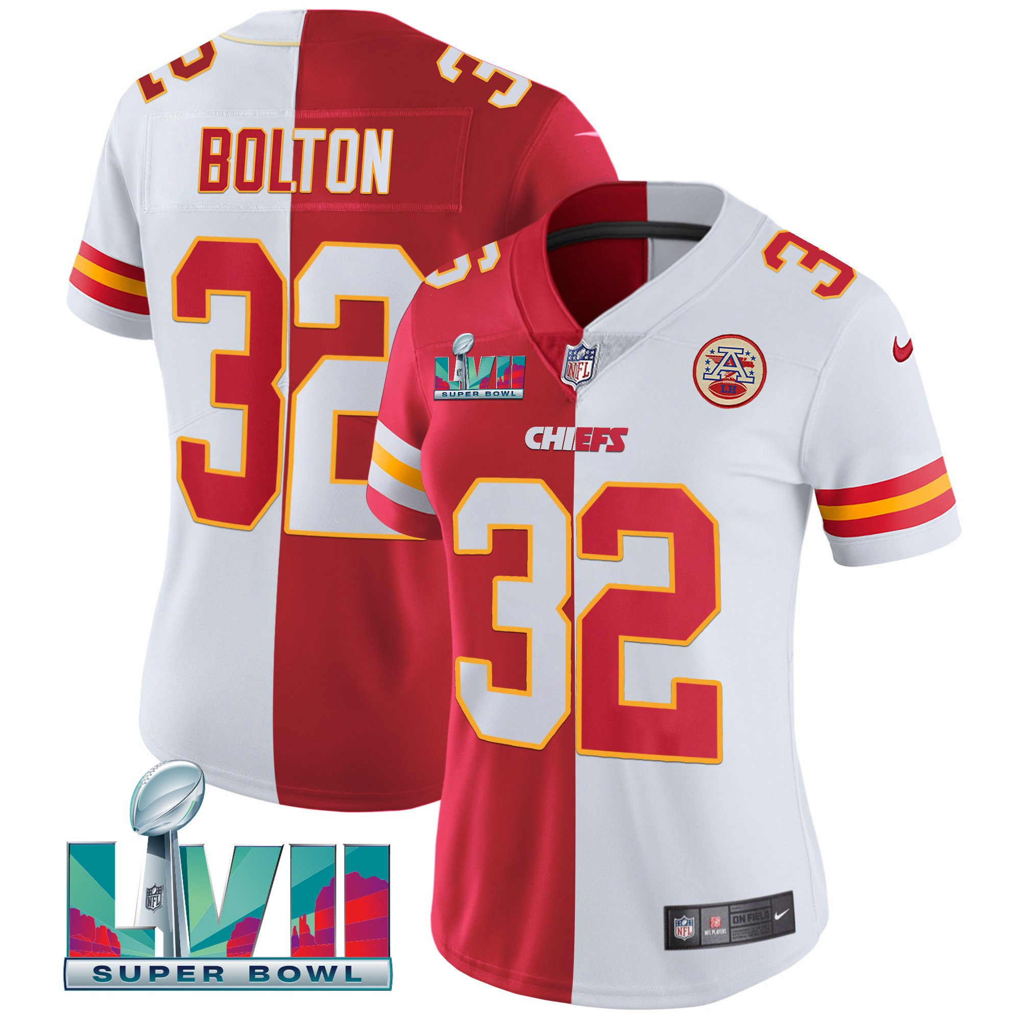 Nick Bolton Women's Kansas City Chiefs Super Bowl Vapor Gold Split Jersey - All Stitched 