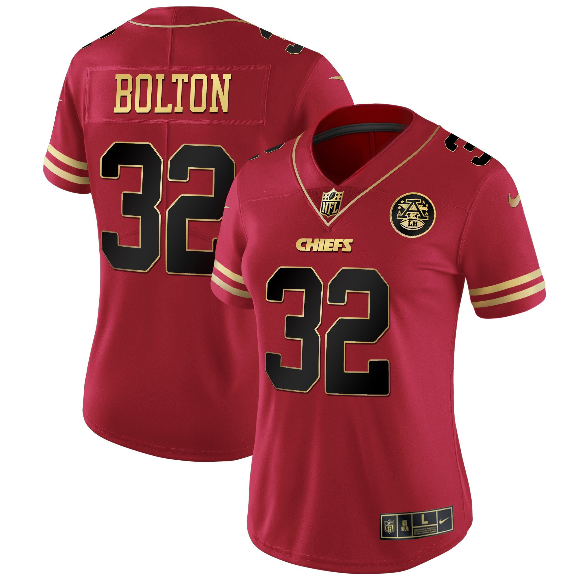 Nick Bolton Women's Kansas City Chiefs White Gold & Black Gold Black Red Jersey - All Stitched 