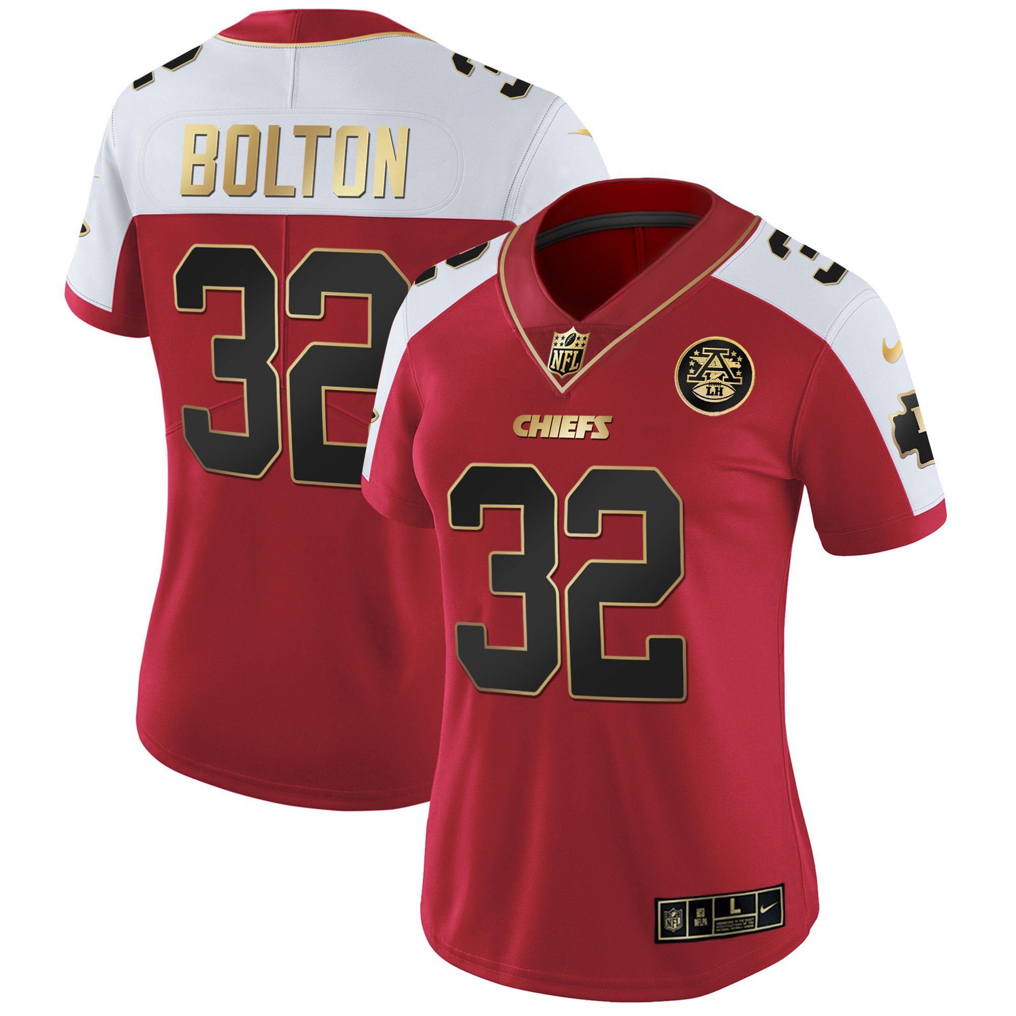 Nick Bolton Women's Kansas City Chiefs White Gold & Black Gold Red Alternate Jersey - All Stitched 