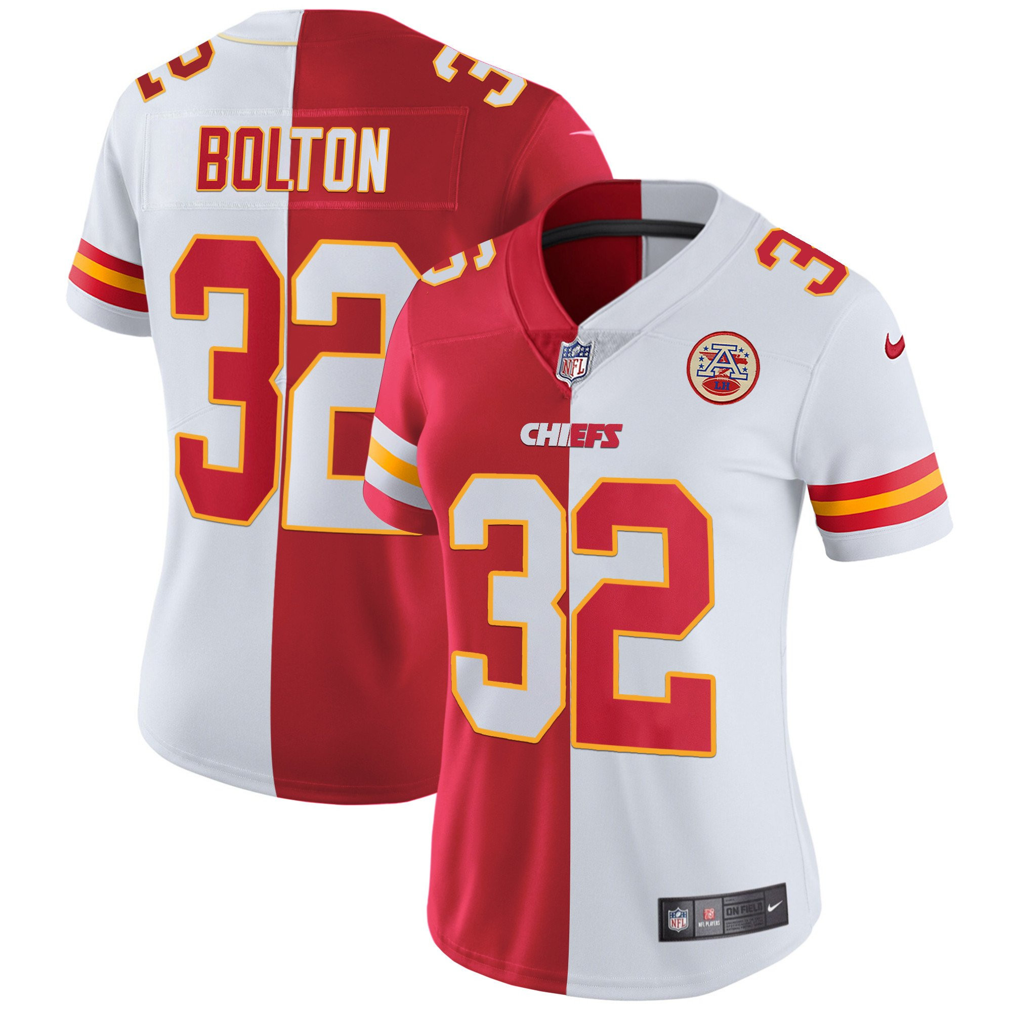 Nick Bolton Women's Kansas City Chiefs White Gold & Black Gold Split Jersey - All Stitched 