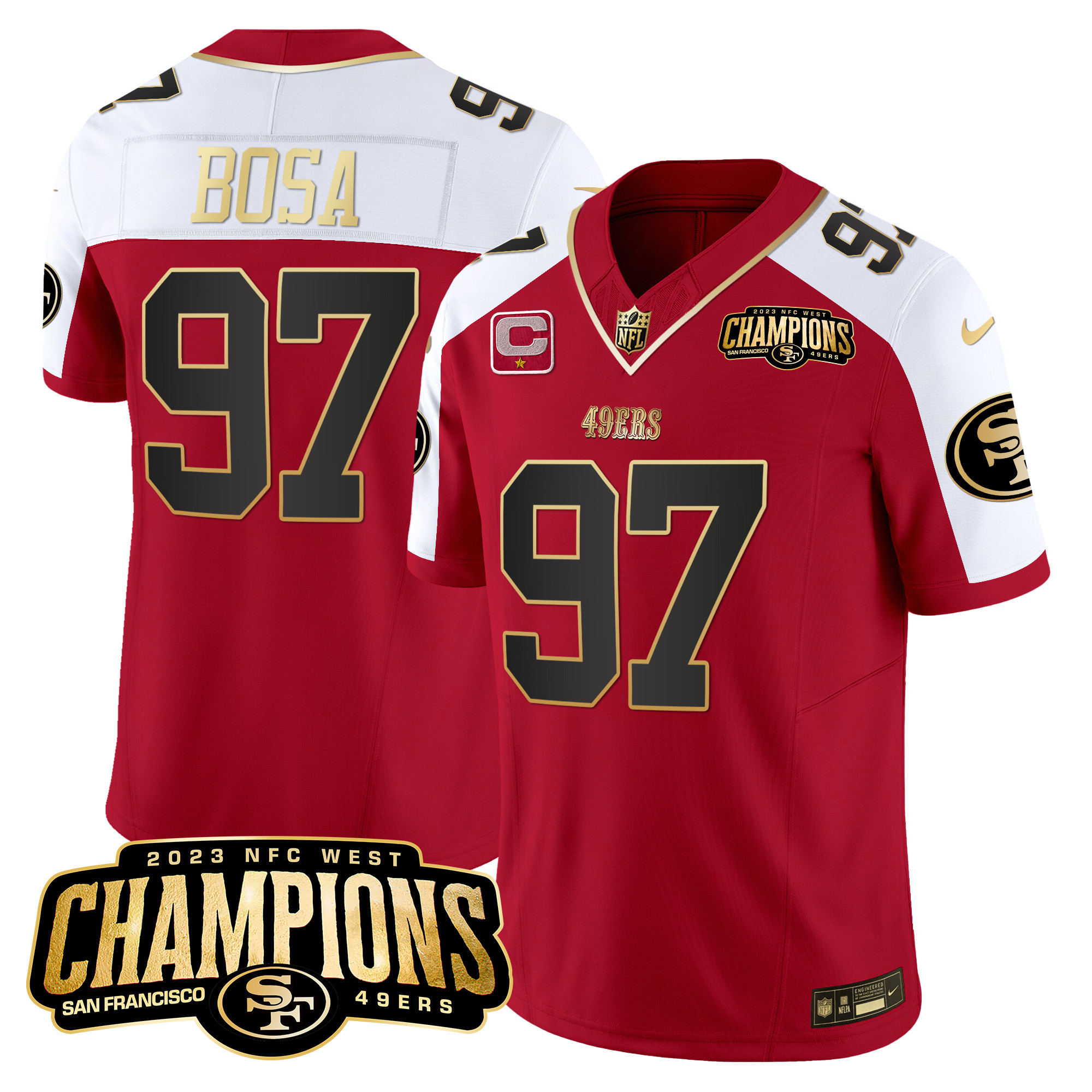 Nick Bosa Men's San Francisco 49ers 2023 NFC West Champions Patch Vapor Alternate Jersey - All Stitched 