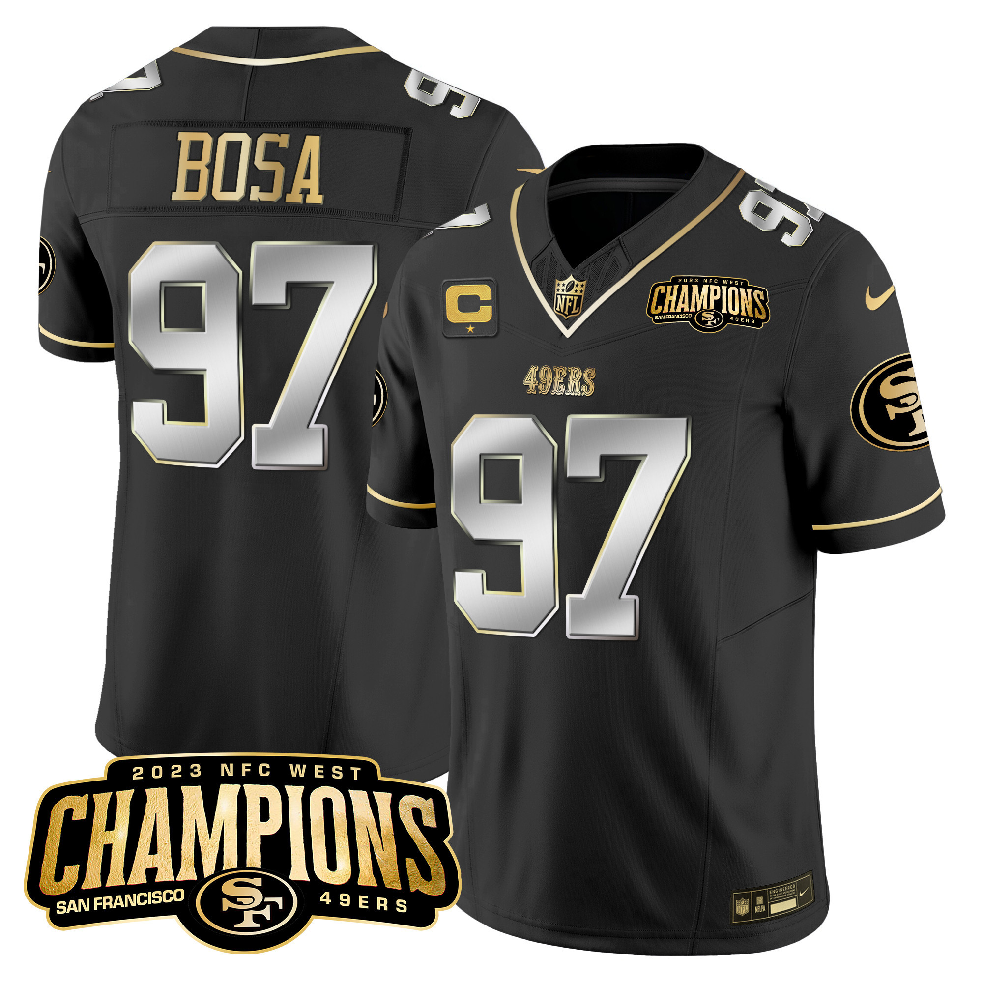 Nick Bosa Men's San Francisco 49ers 2023 NFC West Champions Patch Vapor Black Limited Jersey - All Stitched 