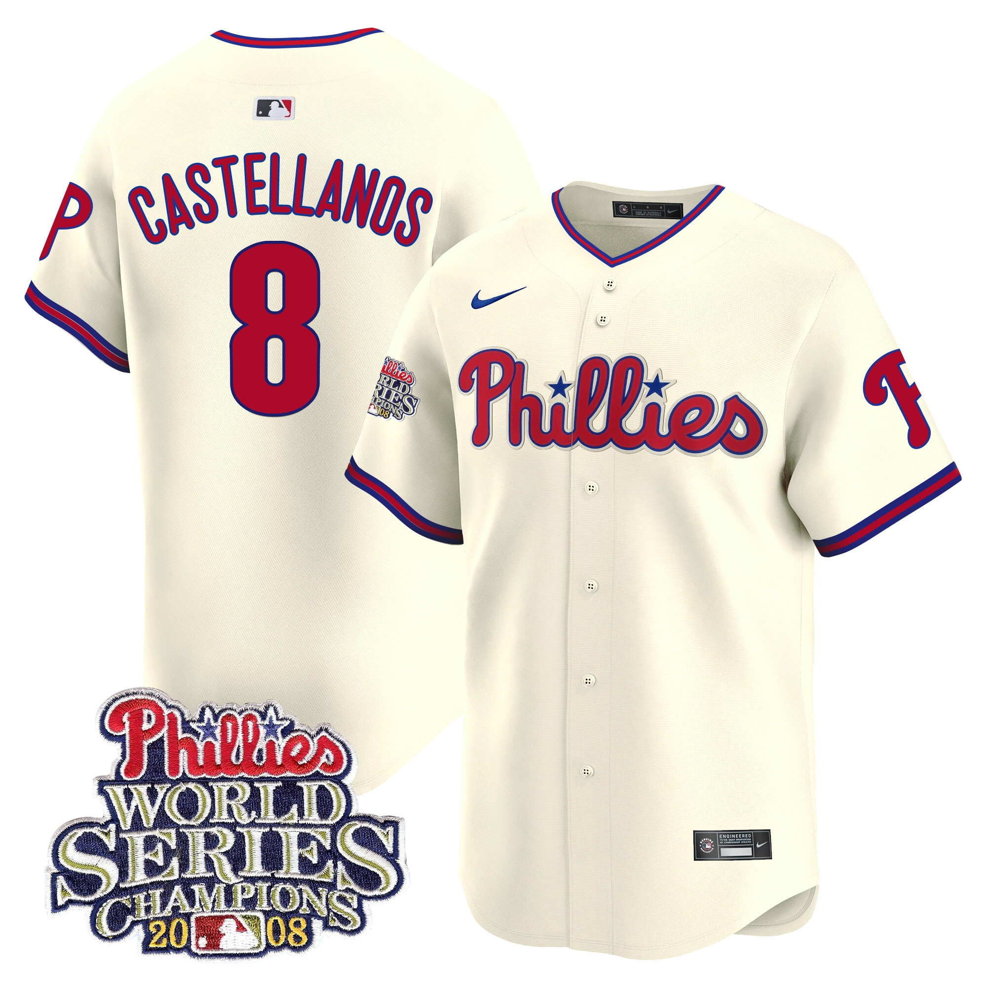 Nick Castellanos Men's Philadelphia Phillies 2008 World Series Champions Patch Vapor Premier Limited Cream Jersey - All Stitched