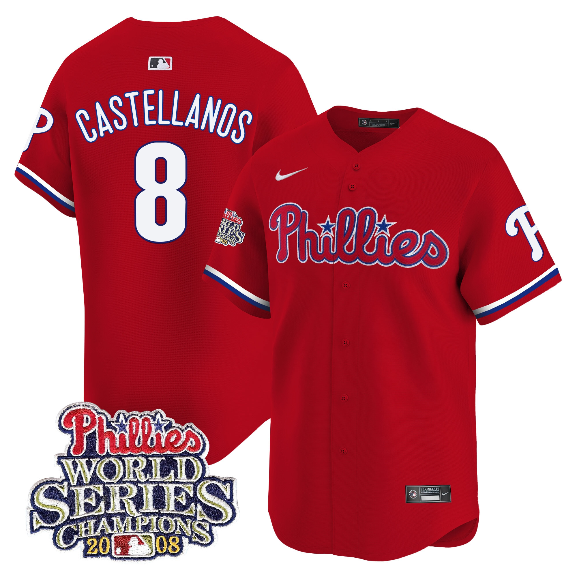 Nick Castellanos Men's Philadelphia Phillies 2008 World Series Champions Patch Vapor Premier Limited Red Jersey - All Stitched
