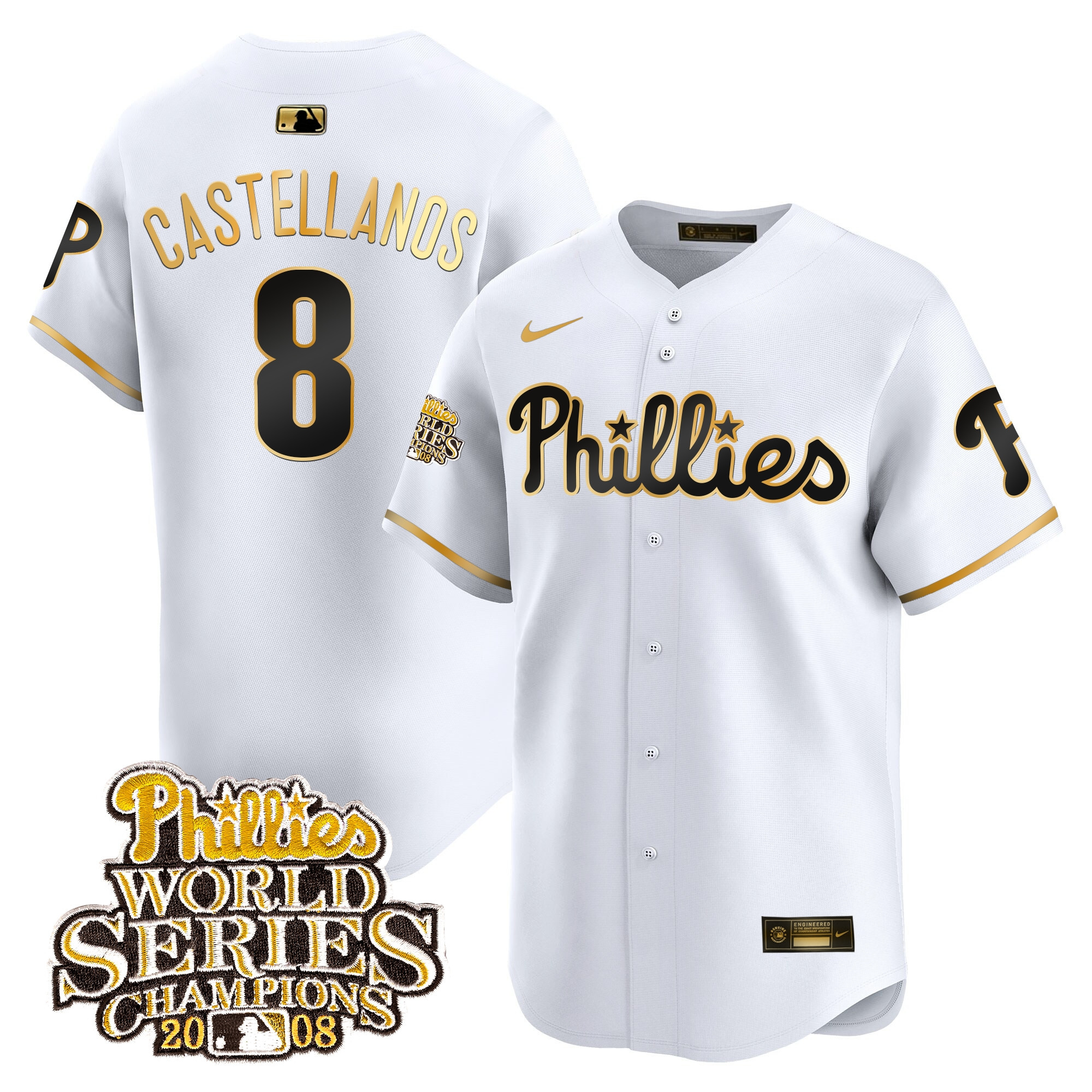Nick Castellanos Men's Philadelphia Phillies 2008 World Series Champions Patch Vapor Premier Limited White Jersey - All Stitched