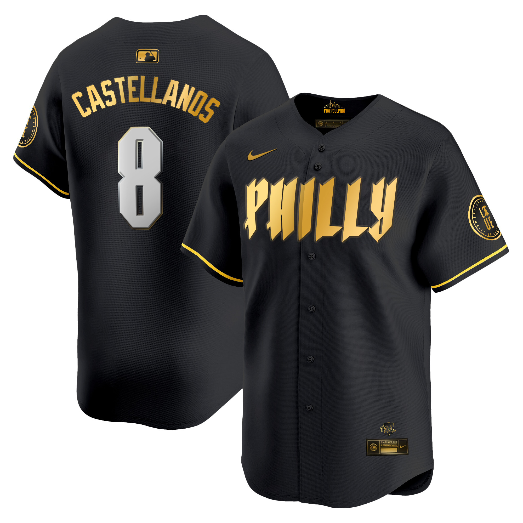 Nick Castellanos Men's Philadelphia Phillies 2024 City Connect Vapor Premier Limited Black Gold Jersey - All Stitched