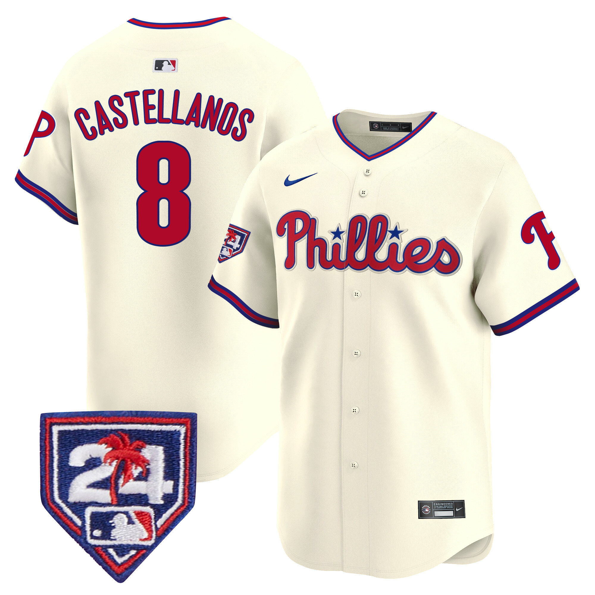 Nick Castellanos Men's Philadelphia Phillies 2024 Spring Training Patch Vapor Premier Limited Cream Jersey - All Stitched