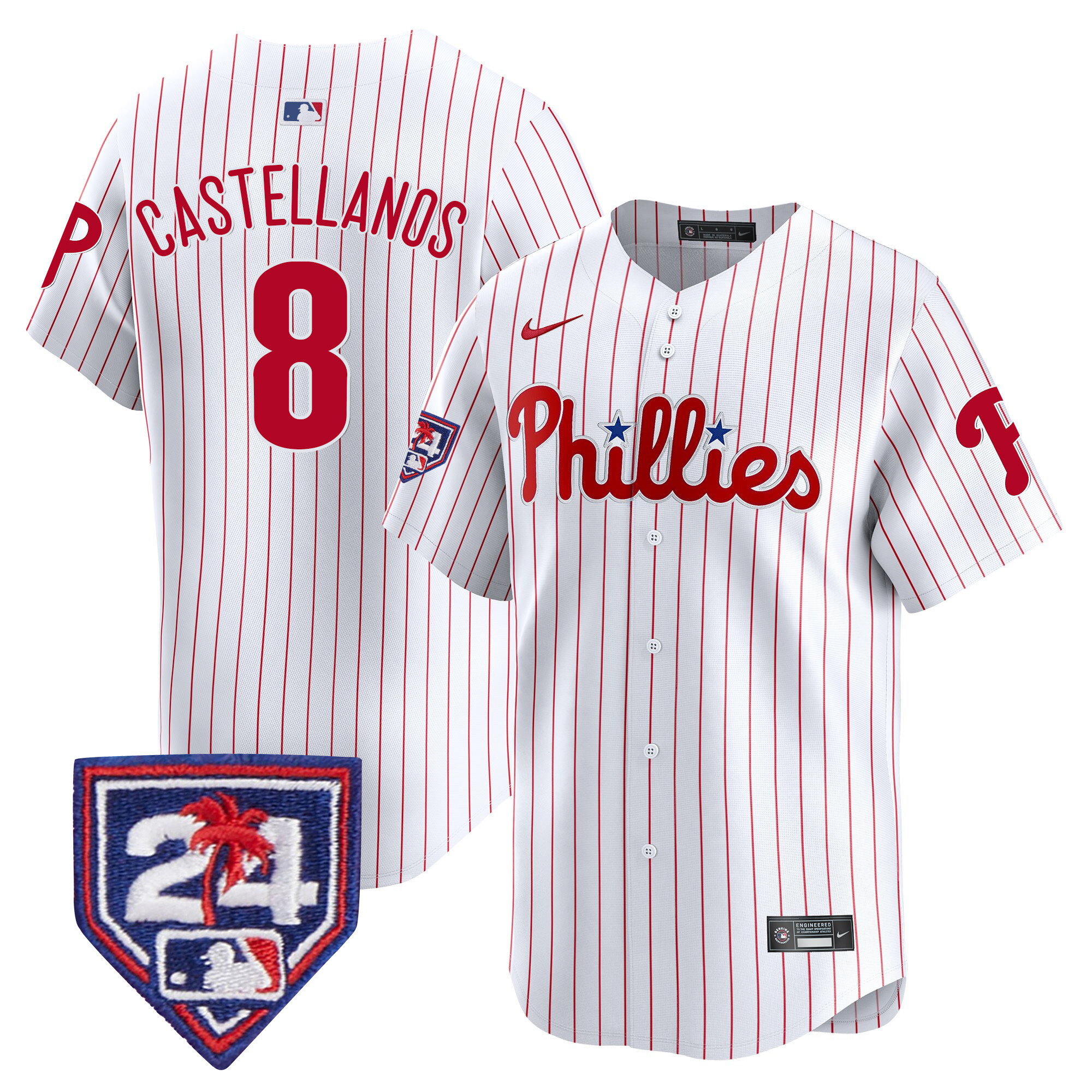 Nick Castellanos Men's Philadelphia Phillies 2024 Spring Training Patch Vapor Premier Limited White Jersey - All Stitched