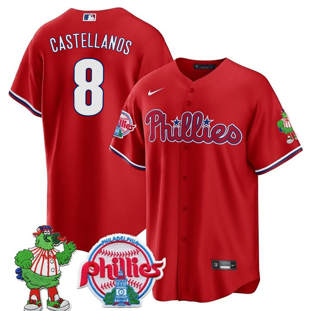 Nick Castellanos Men's Philadelphia Phillies Phillie Phanatic Patch Cool Base Red Jersey - All Stitched