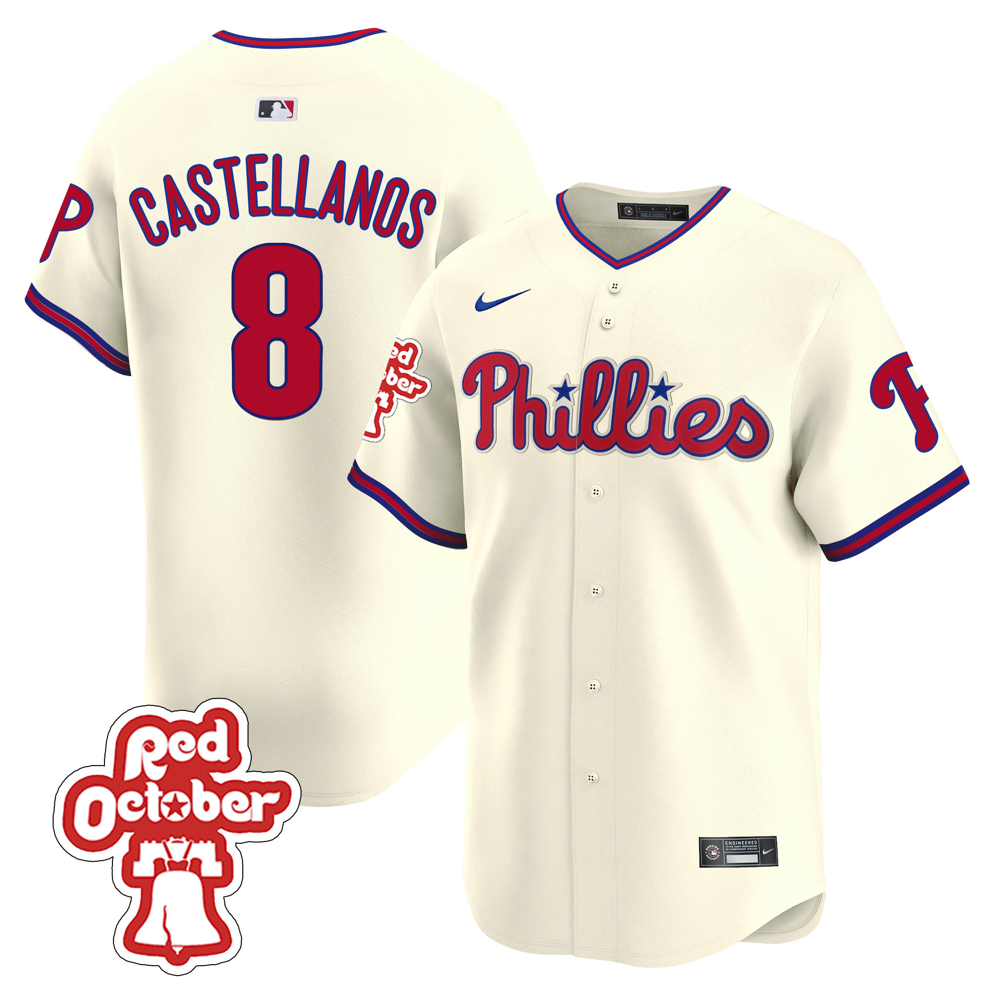 Nick Castellanos Men's Philadelphia Phillies Red Octorber Patch Vapor Premier Limited Cream Jersey - All Stitched
