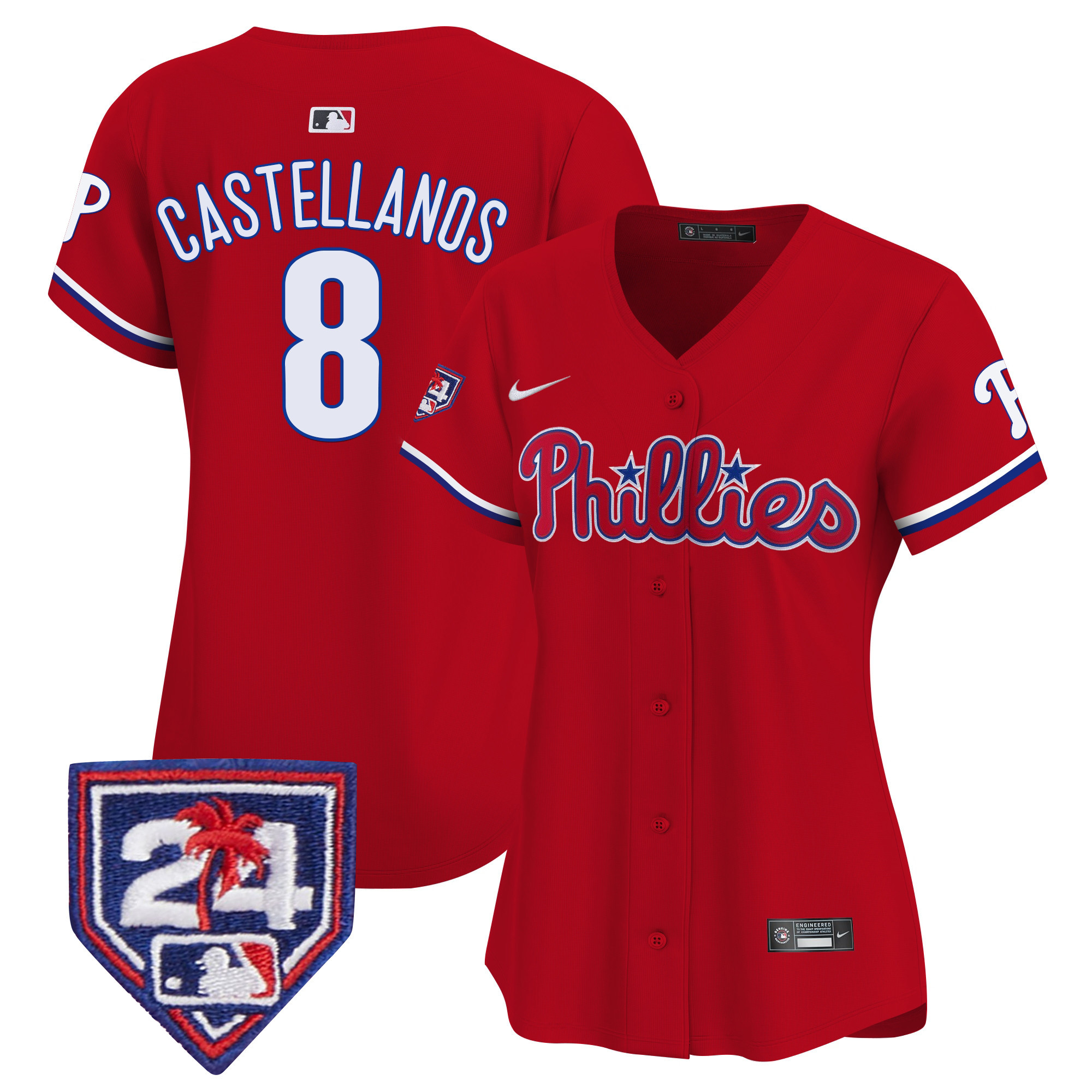 Nick Castellanos Women's Philadelphia Phillies 2024 Spring Training Patch Vapor Premier Limited Red Jersey - All Stitched