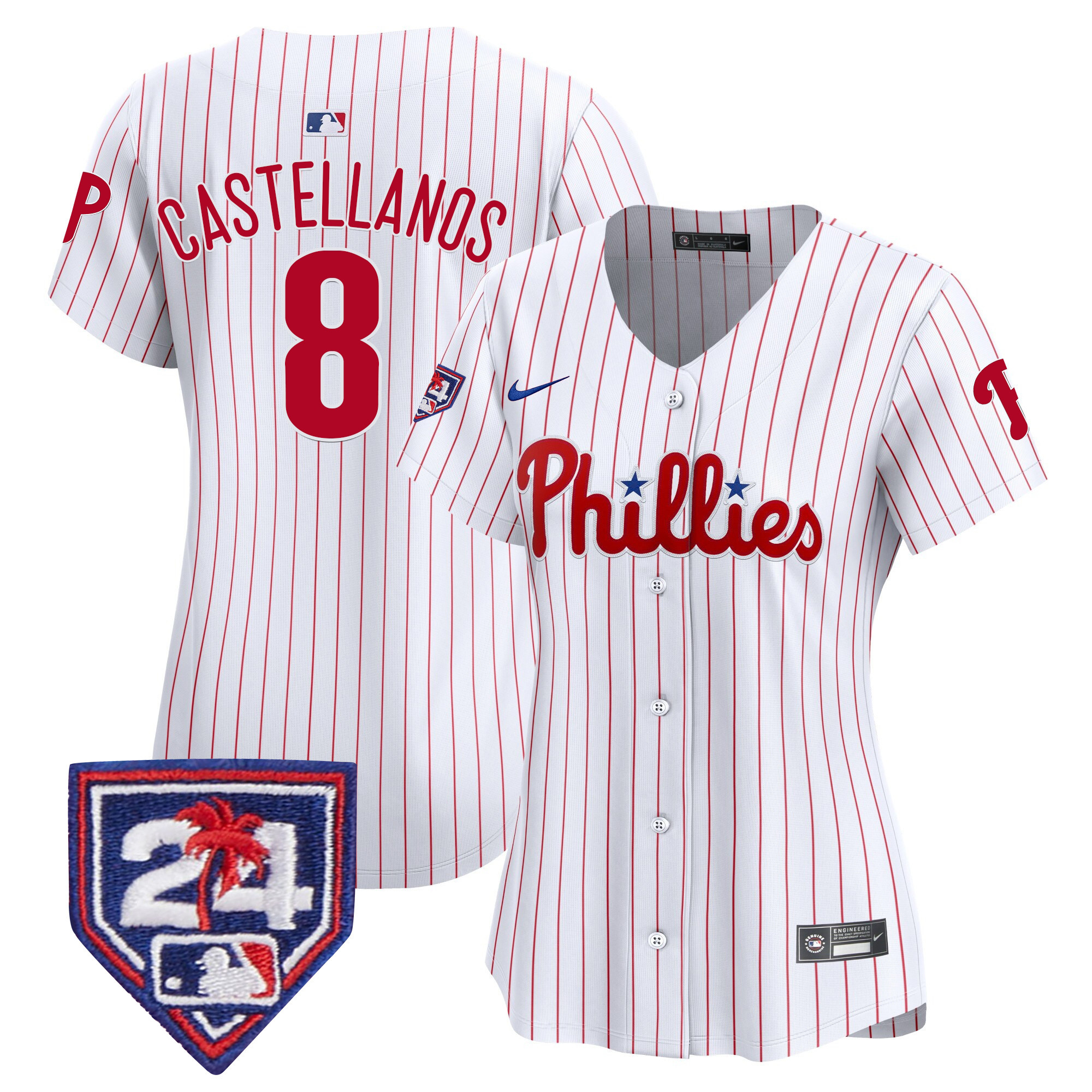 Nick Castellanos Women's Philadelphia Phillies 2024 Spring Training Patch Vapor Premier Limited White Jersey - All Stitched