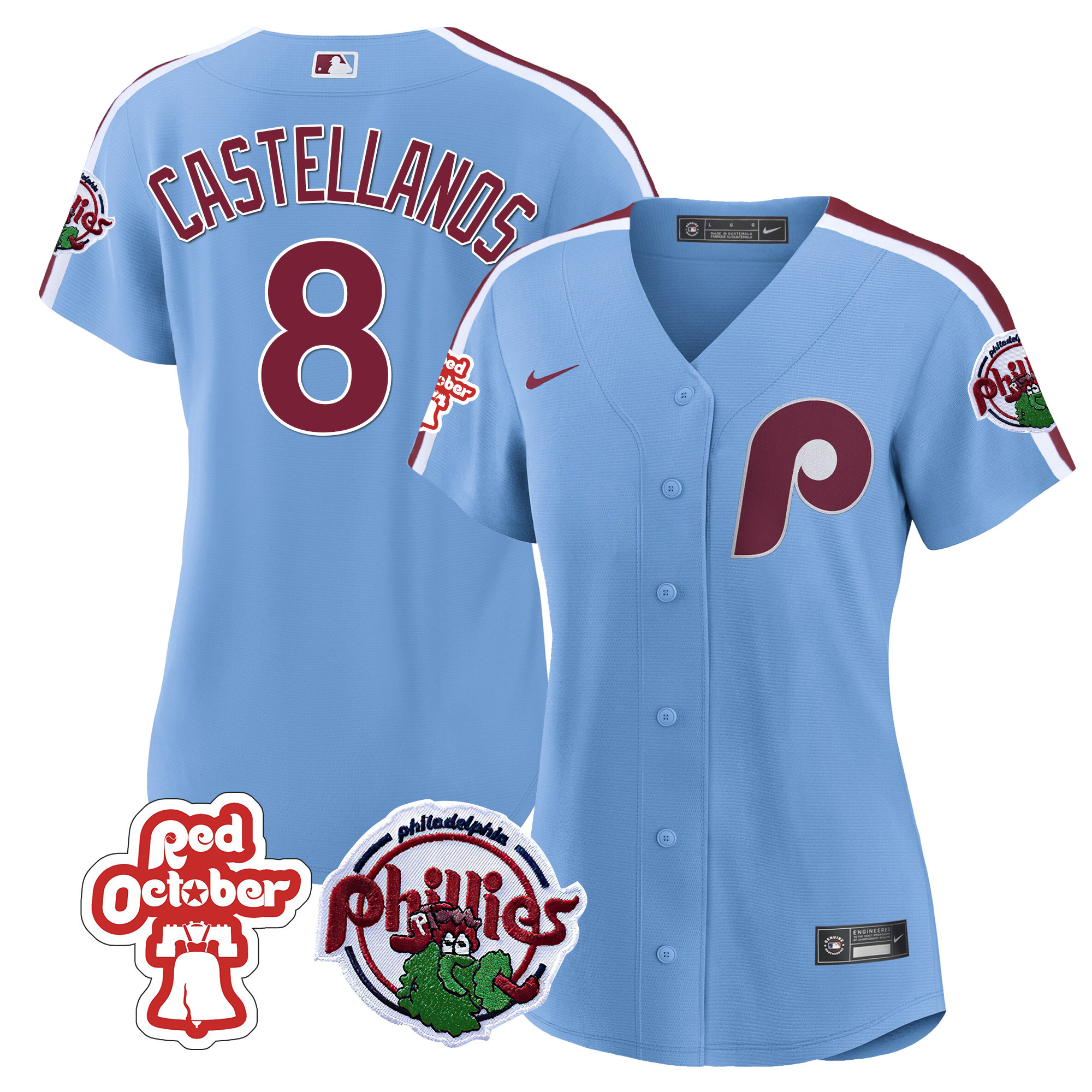 Nick Castellanos Women's Philadelphia Phillies Red October Patch Blue Jersey - All Stitched