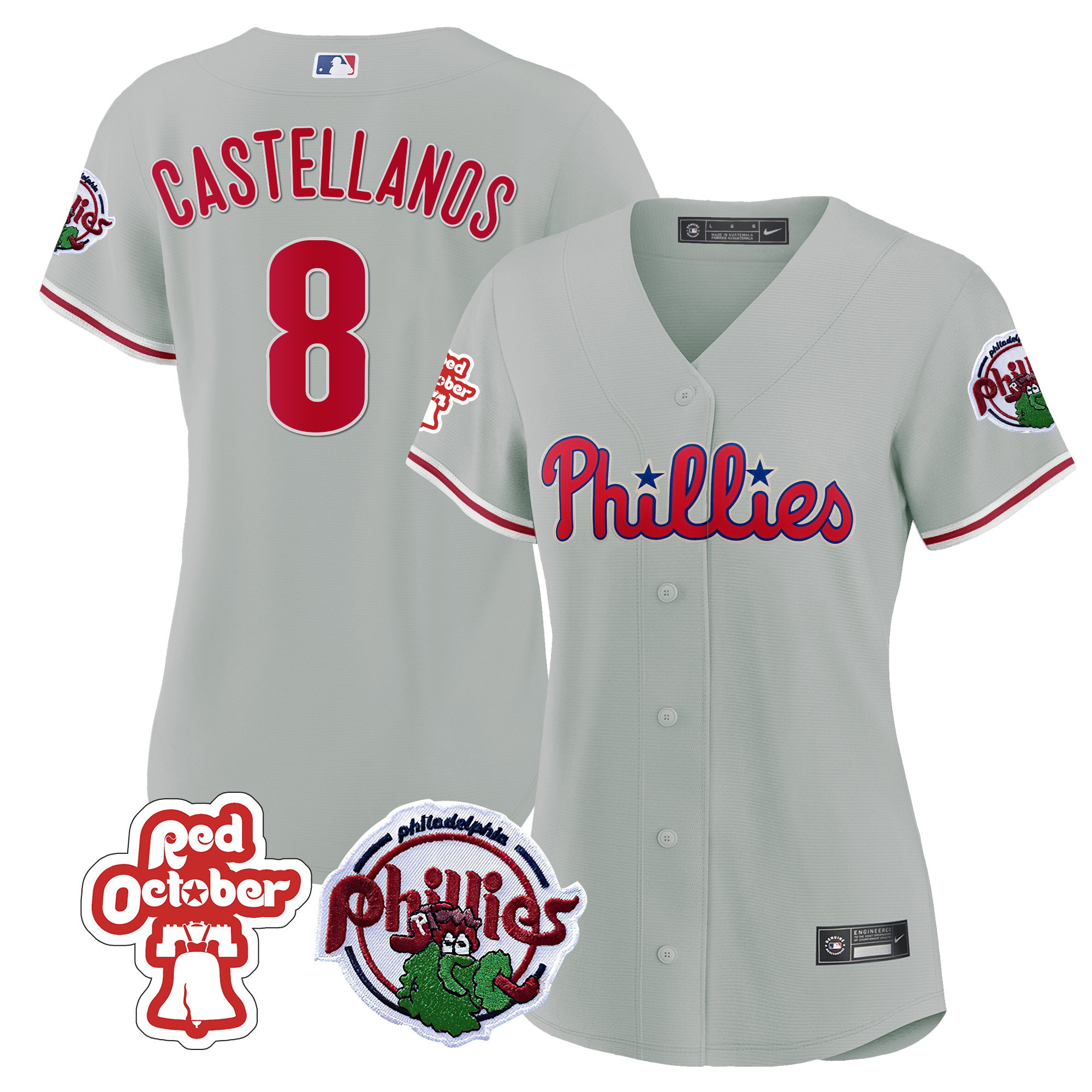 Nick Castellanos Women's Philadelphia Phillies Red October Patch Gray Jersey - All Stitched