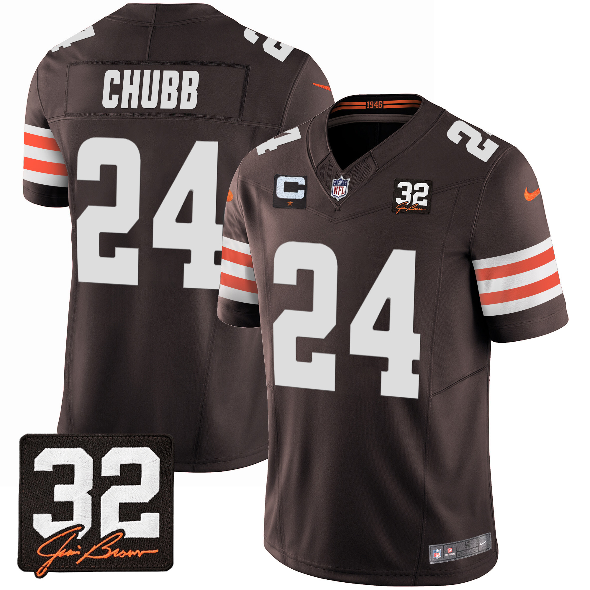 Nick Chubb Men's Cleveland Browns #32 Jim Brown Memorial Patch Jersey - All Stitched
