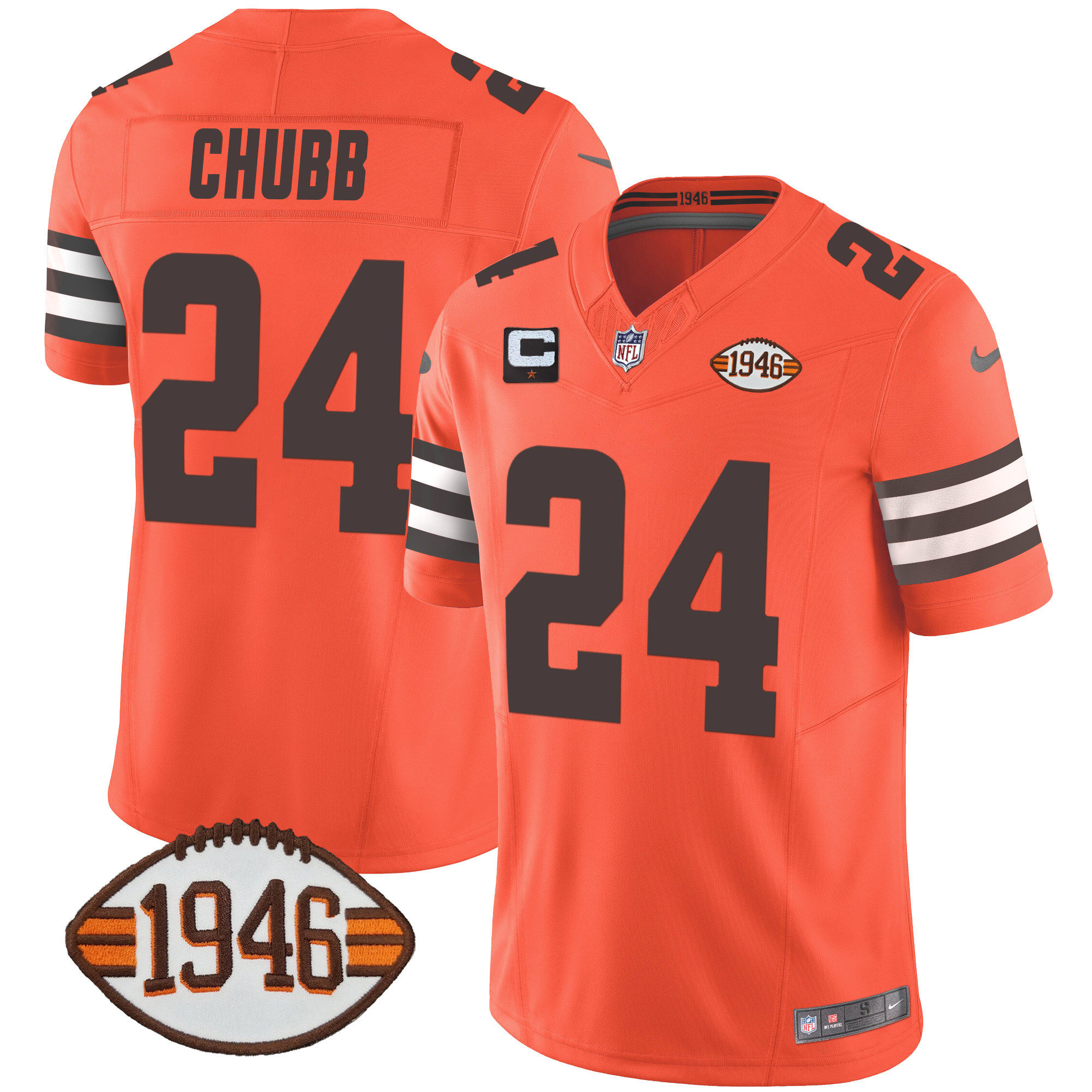 Nick Chubb Men's Cleveland Browns 1946 75th Anniversary Patch Orange Jersey - All Stitched