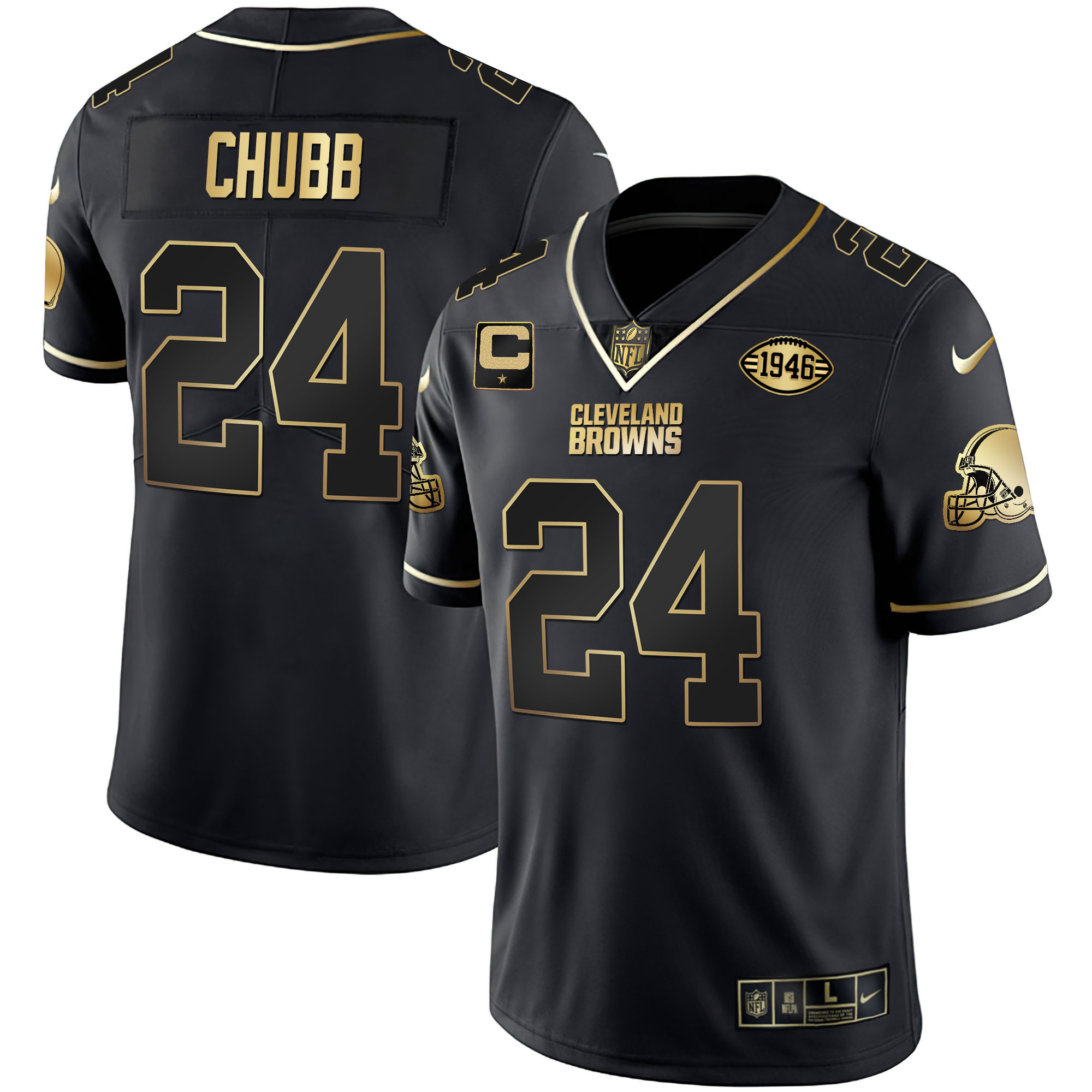 Nick Chubb Men's Cleveland Browns Gold & Split Vapor Limited Black Gold Jersey - All Stitched