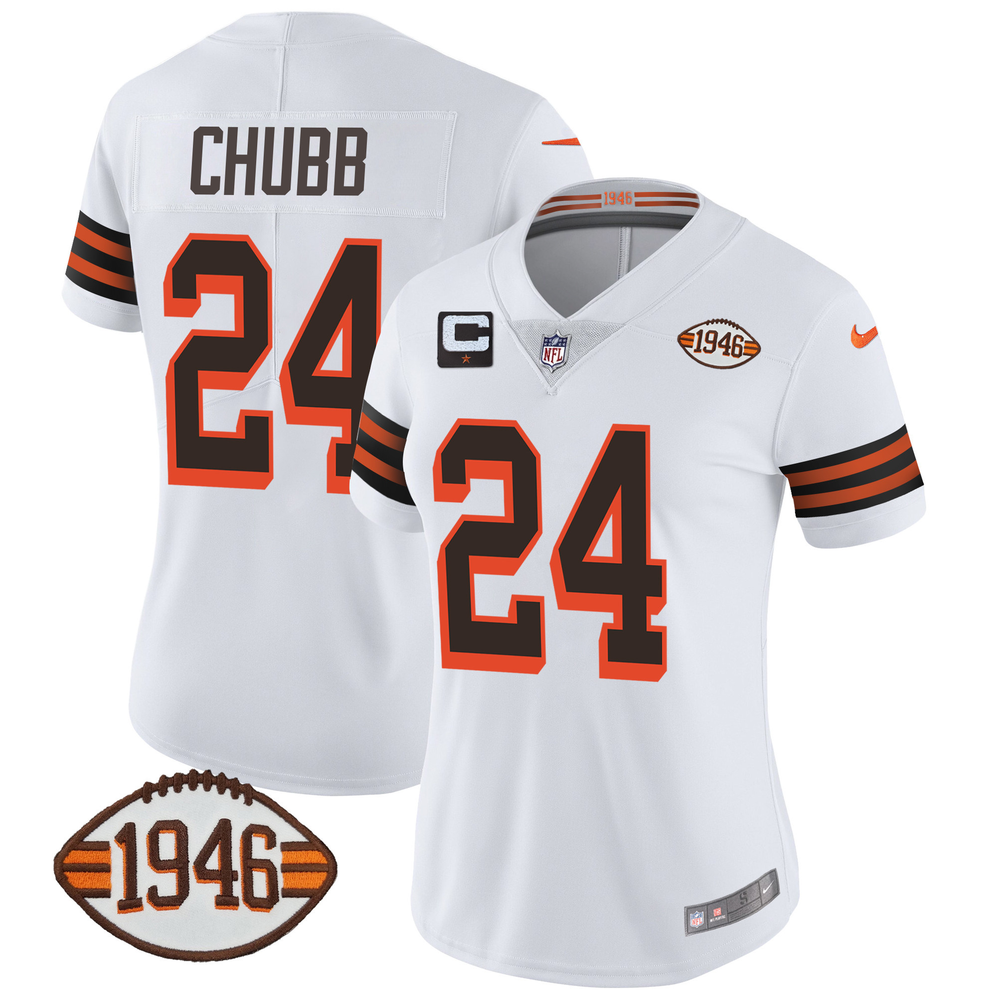 Nick Chubb Women's Cleveland Browns 1946 75th Anniversary Patch 1946 White Jersey - All Stitched