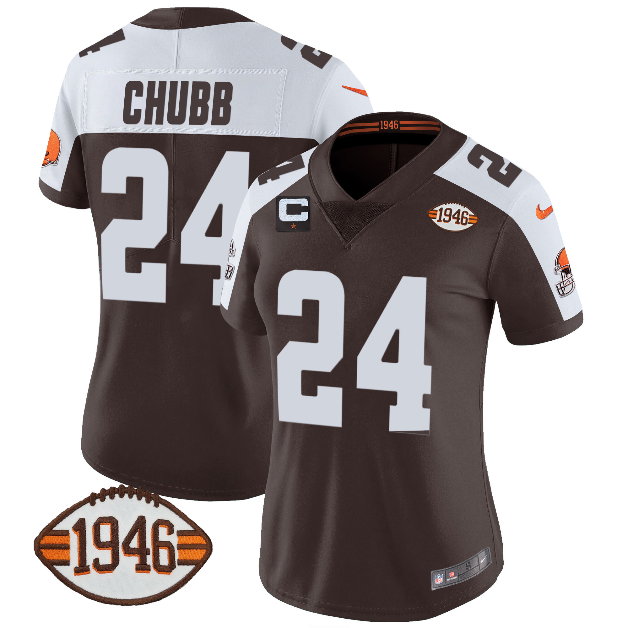Nick Chubb Women's Cleveland Browns 1946 75th Anniversary Patch Alternate Jersey - All Stitched