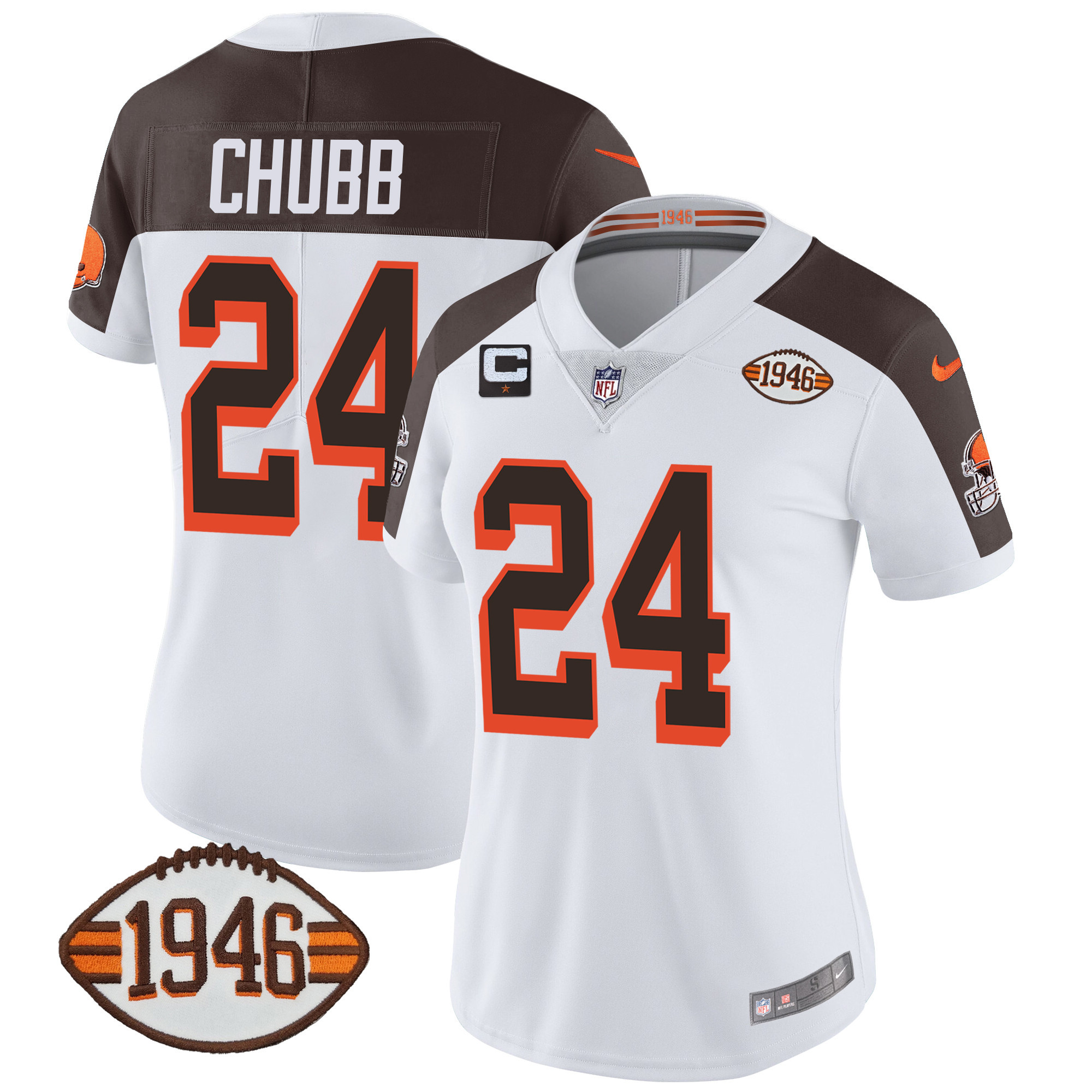 Nick Chubb Women's Cleveland Browns 1946 75th Anniversary Patch Inverted Jersey - All Stitched