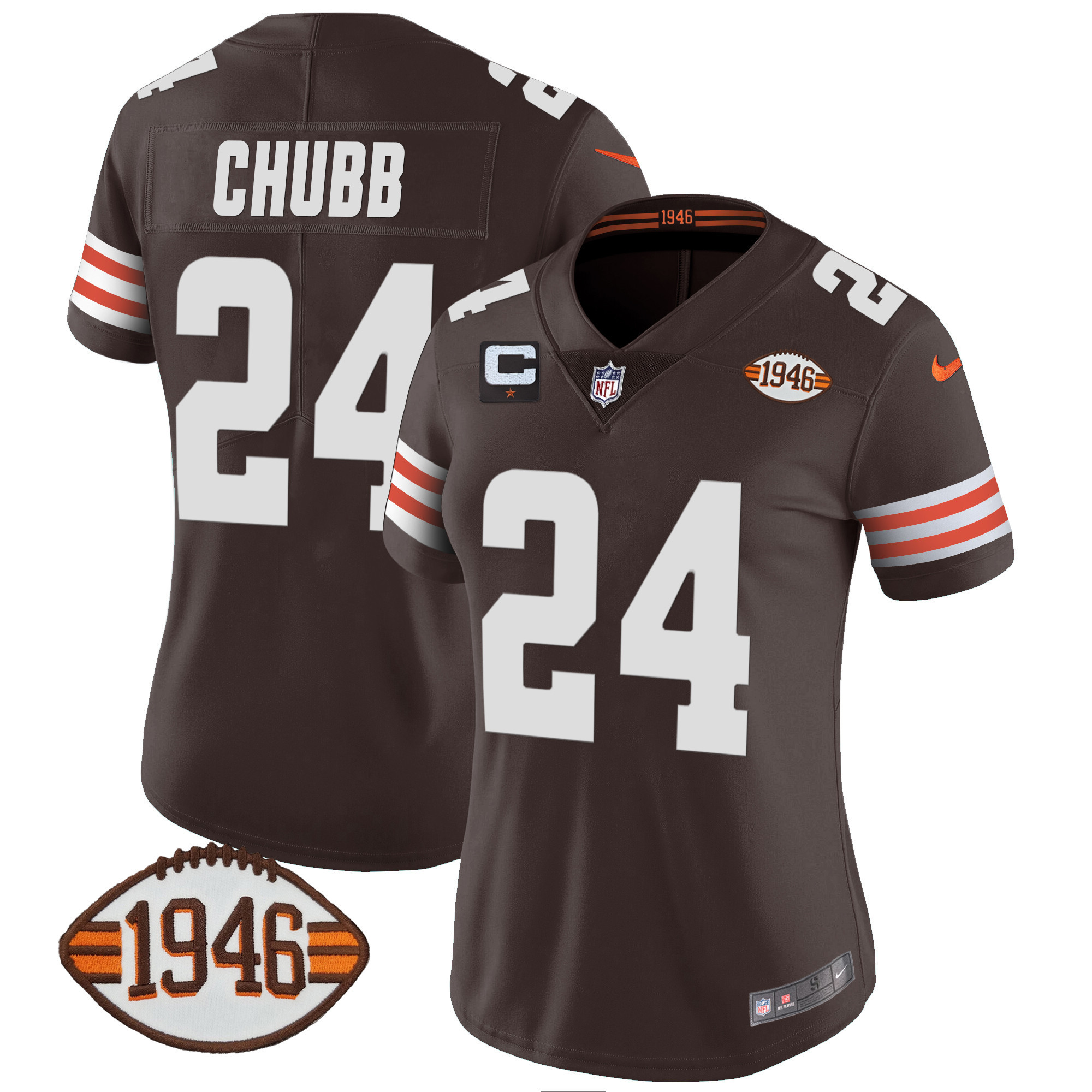 Nick Chubb Women's Cleveland Browns 1946 75th Anniversary Patch Jersey - All Stitched