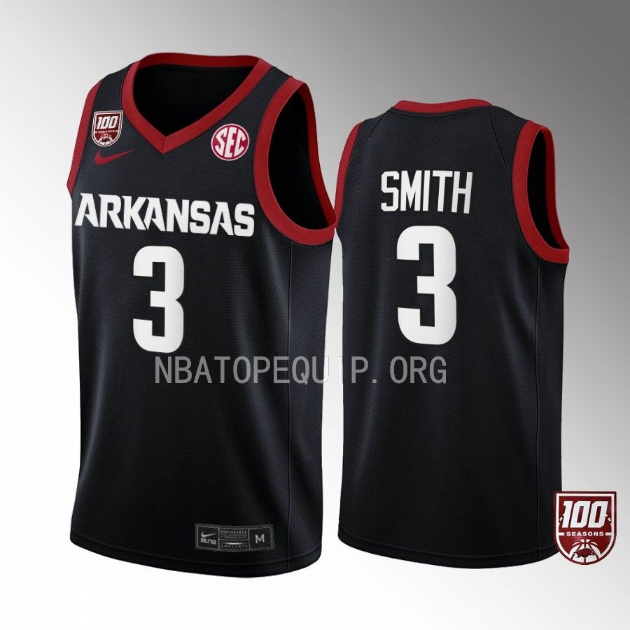 Nick Smith Arkansas Razorbacks Black Jersey 2022-23 100 Season College