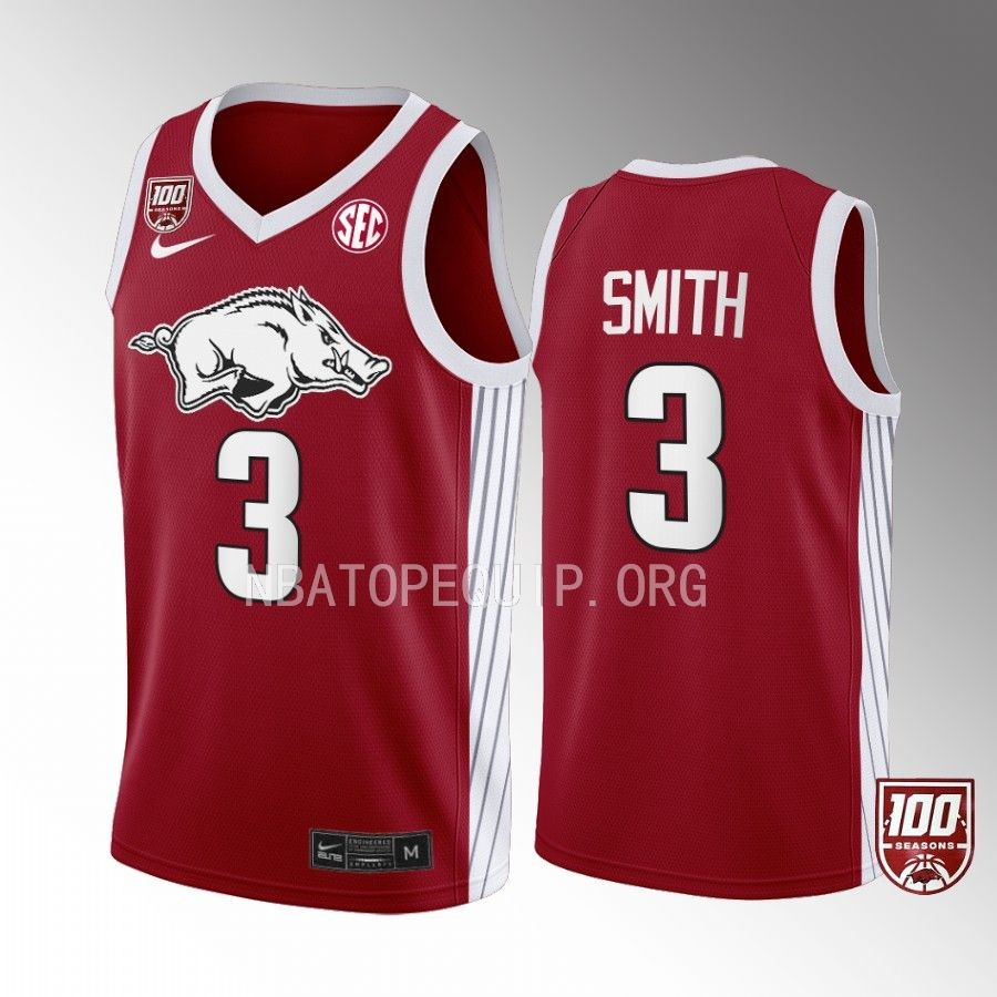 Nick Smith Arkansas Razorbacks Red Jersey 2022-23 100 Season College