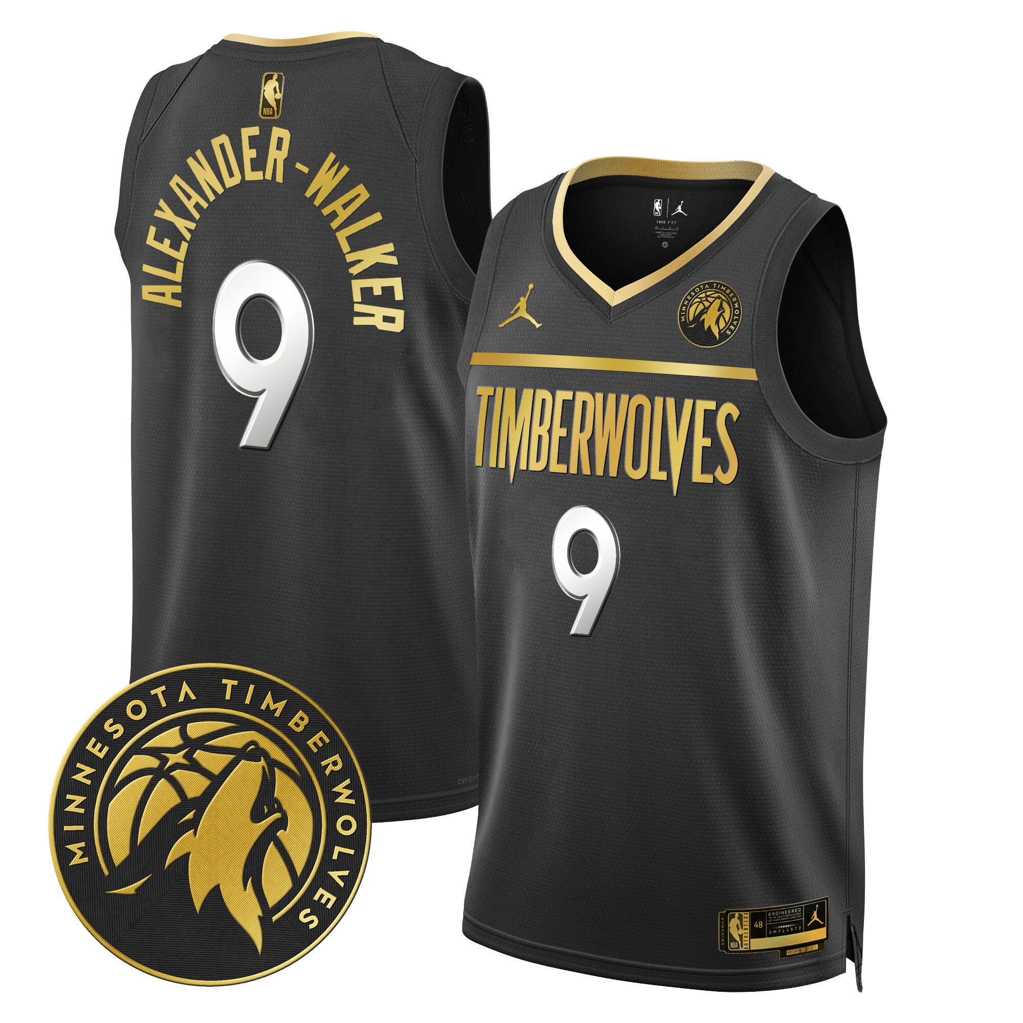 Nickeil Alexander-Walker Men's Minnesota Timberwolves Swingman V2 Black Gold Jersey - All Stitched