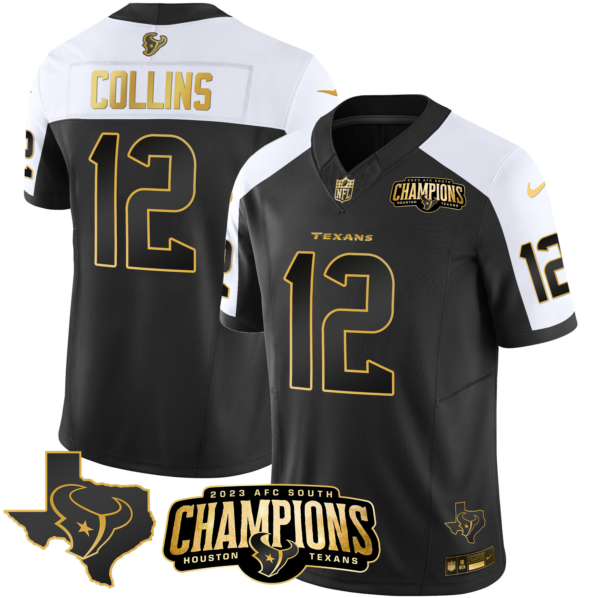 Nico Collins Men's Houston Texans 2023 AFC South Champions Patch Gold Vapor Alternate Gold Jersey - All Stitched 