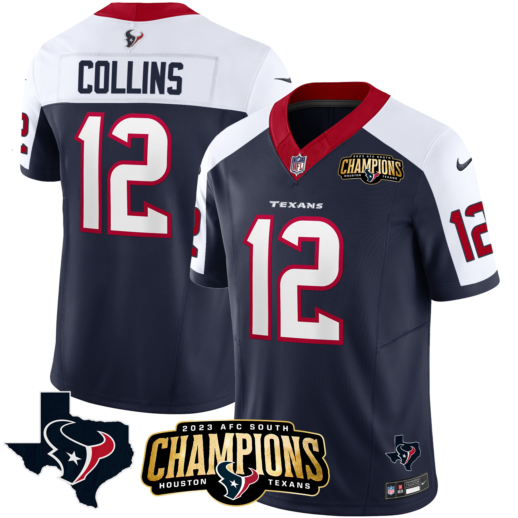 Nico Collins Men's Houston Texans 2023 AFC South Champions Patch Vapor Alternate Jersey - All Stitched 