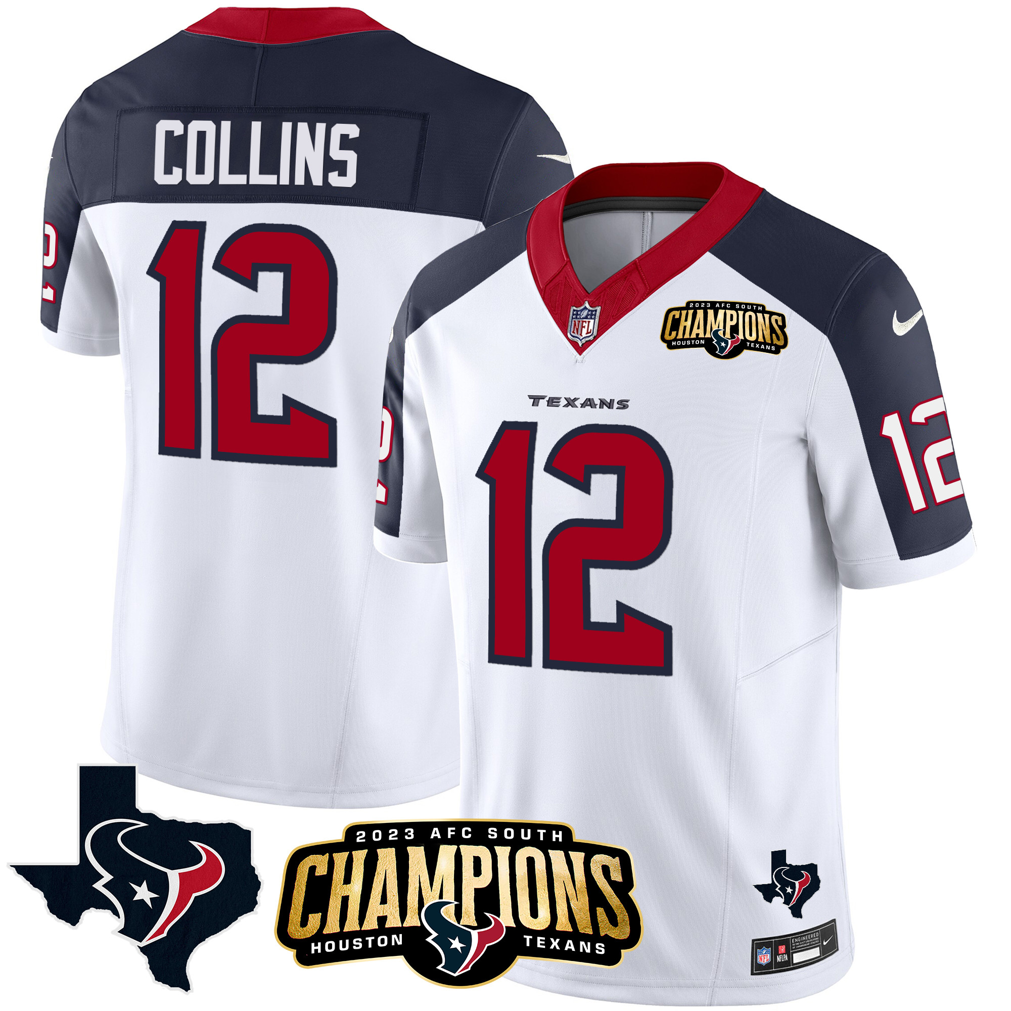 Nico Collins Men's Houston Texans 2023 AFC South Champions Patch Vapor Inverted Jersey - All Stitched 
