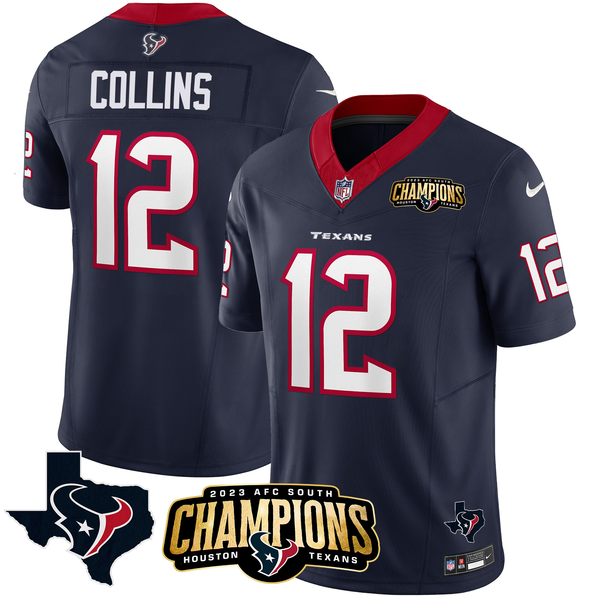 Nico Collins Men's Houston Texans 2023 AFC South Champions Patch Vapor Navy Jersey - All Stitched 