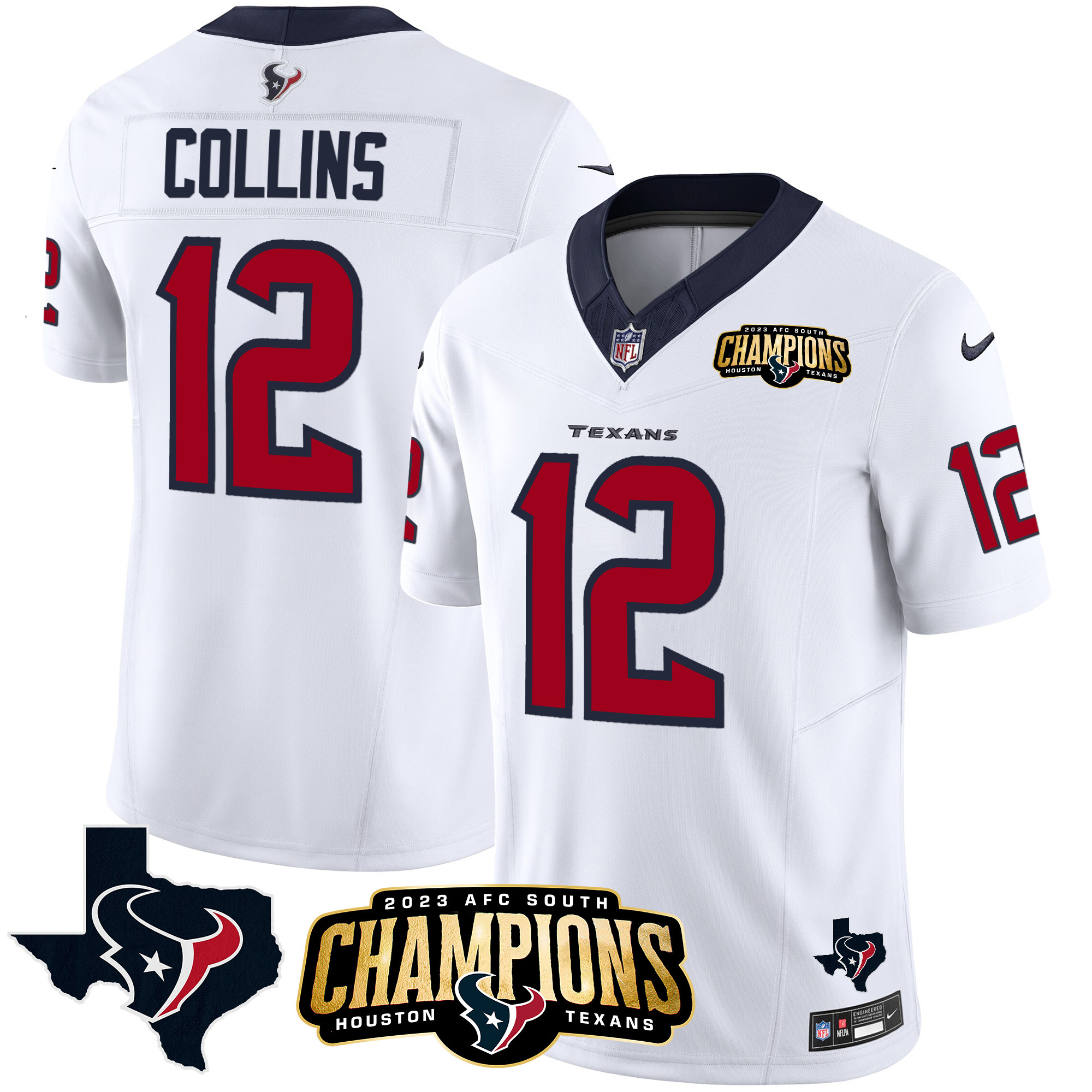 Nico Collins Men's Houston Texans 2023 AFC South Champions Patch Vapor White Jersey - All Stitched 