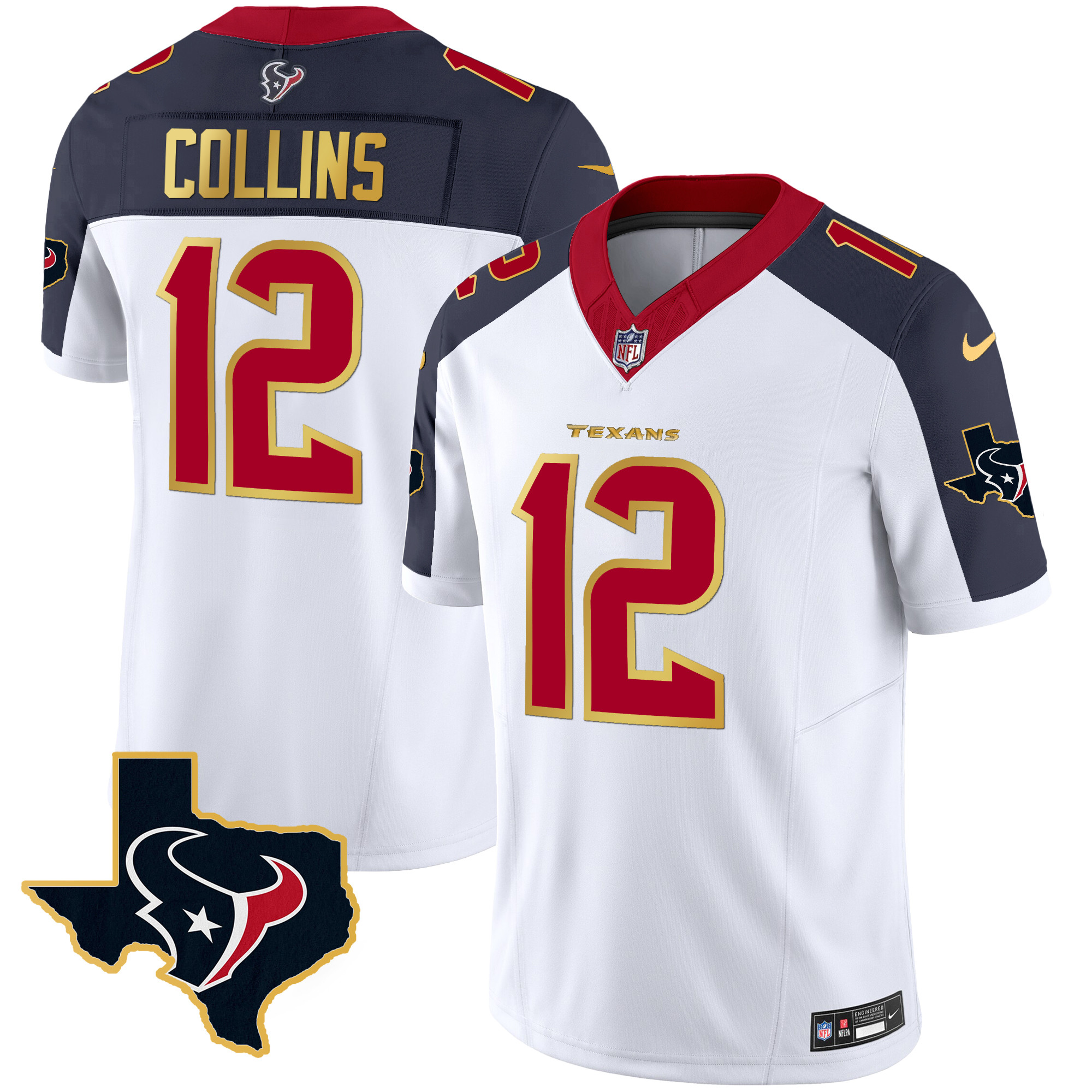 Nico Collins Men's Houston Texans Gold Trim Vapor Inverted Jersey - All Stitched 