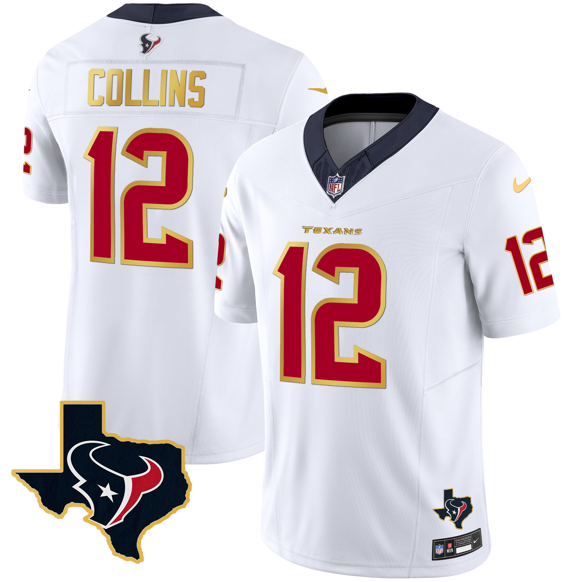 Nico Collins Men's Houston Texans Gold Trim Vapor White Jersey - All Stitched 