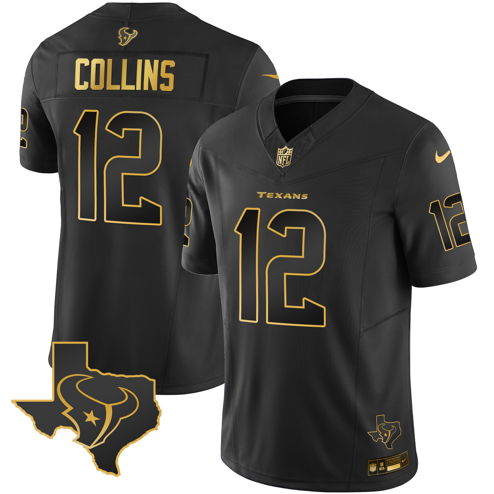 Nico Collins Men's Houston Texans Gold Vapor Limited Black Gold Jersey - All Stitched 