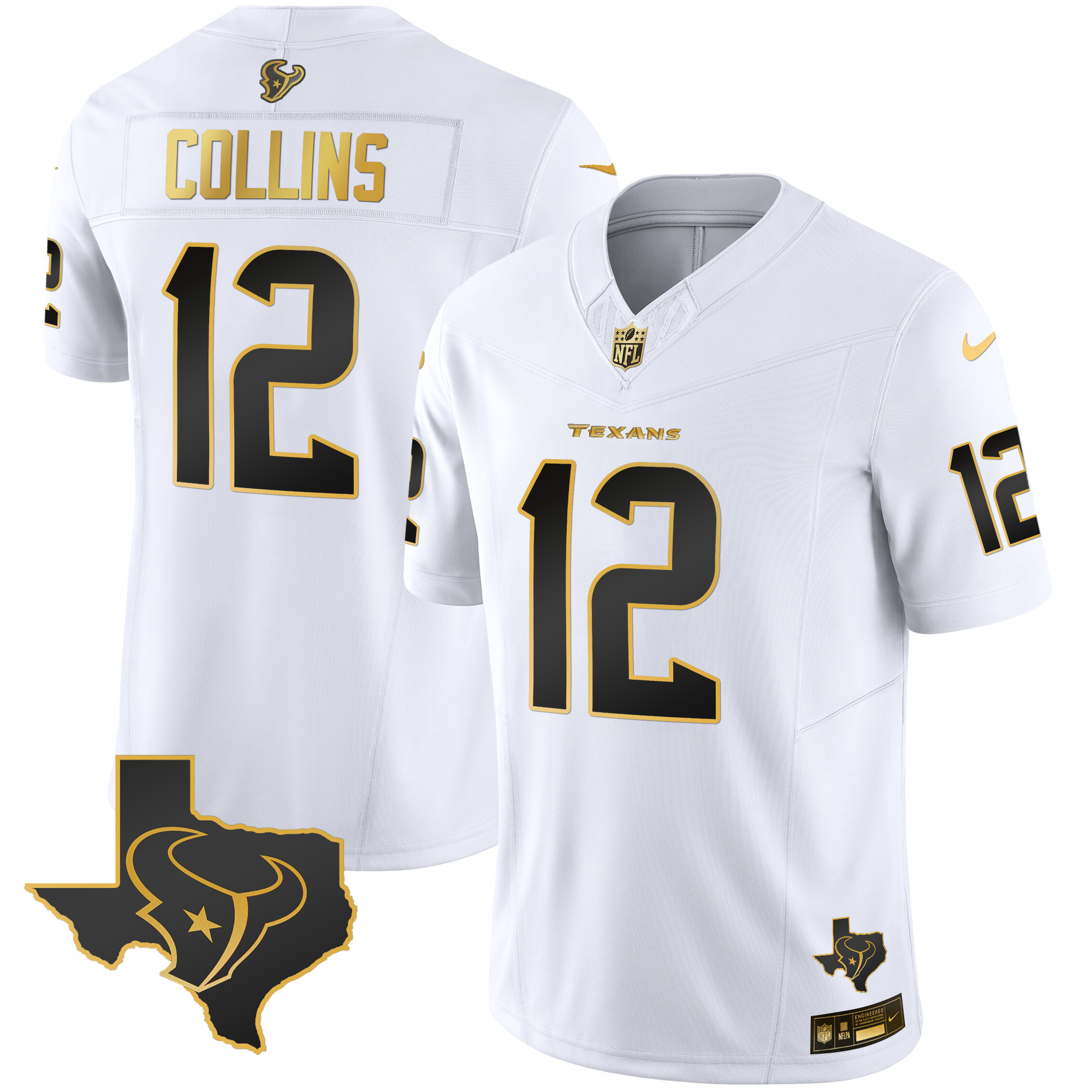 Nico Collins Men's Houston Texans Gold Vapor Limited White Gold Jersey - All Stitched 