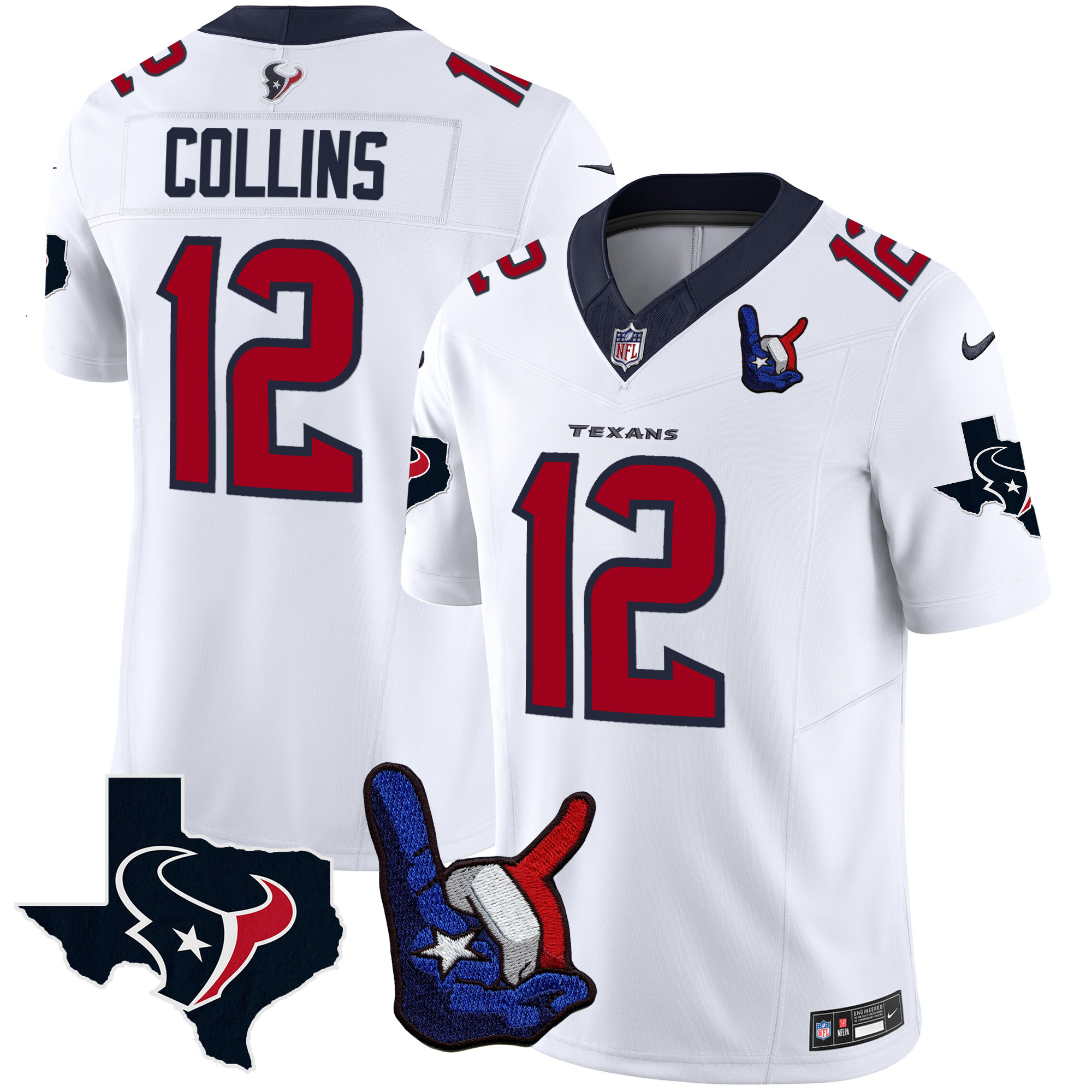 Nico Collins Men's Houston Texans Hand Sign Throwing Up The H Vapor White Jersey - All Stitched 