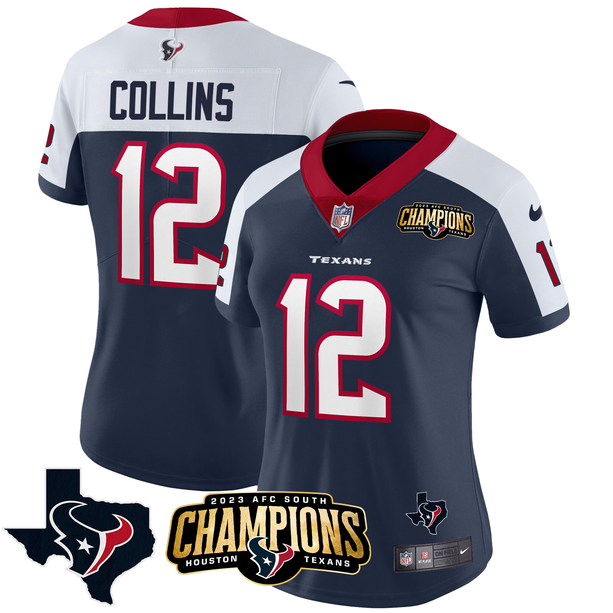 Nico Collins Women's Houston Texans 2023 AFC South Champions Patch Vapor Alternate Jersey - All Stitched 