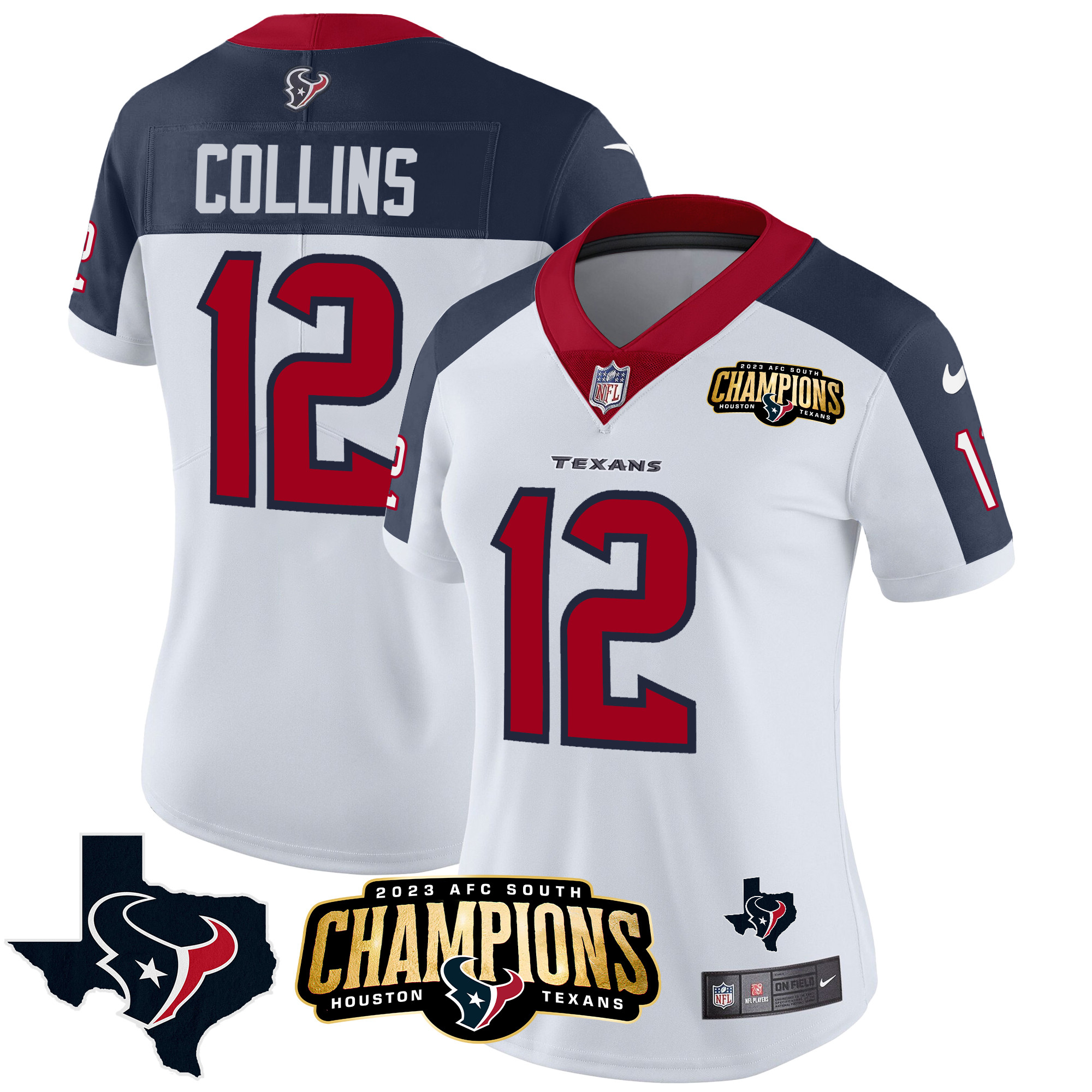Nico Collins Women's Houston Texans 2023 AFC South Champions Patch Vapor Inverted Jersey - All Stitched 