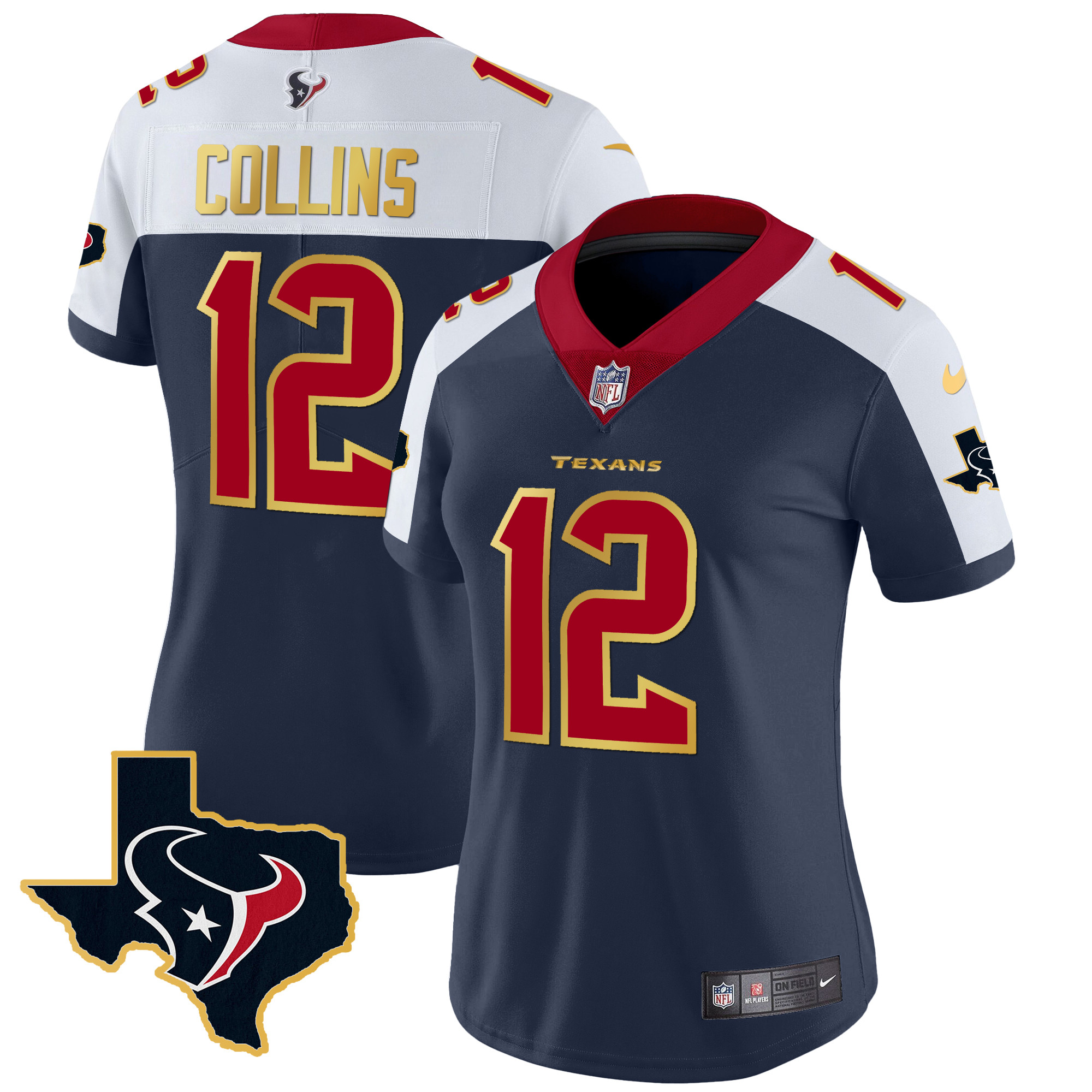 Nico Collins Women's Houston Texans Gold Trim Vapor Alternate Jersey - All Stitched 
