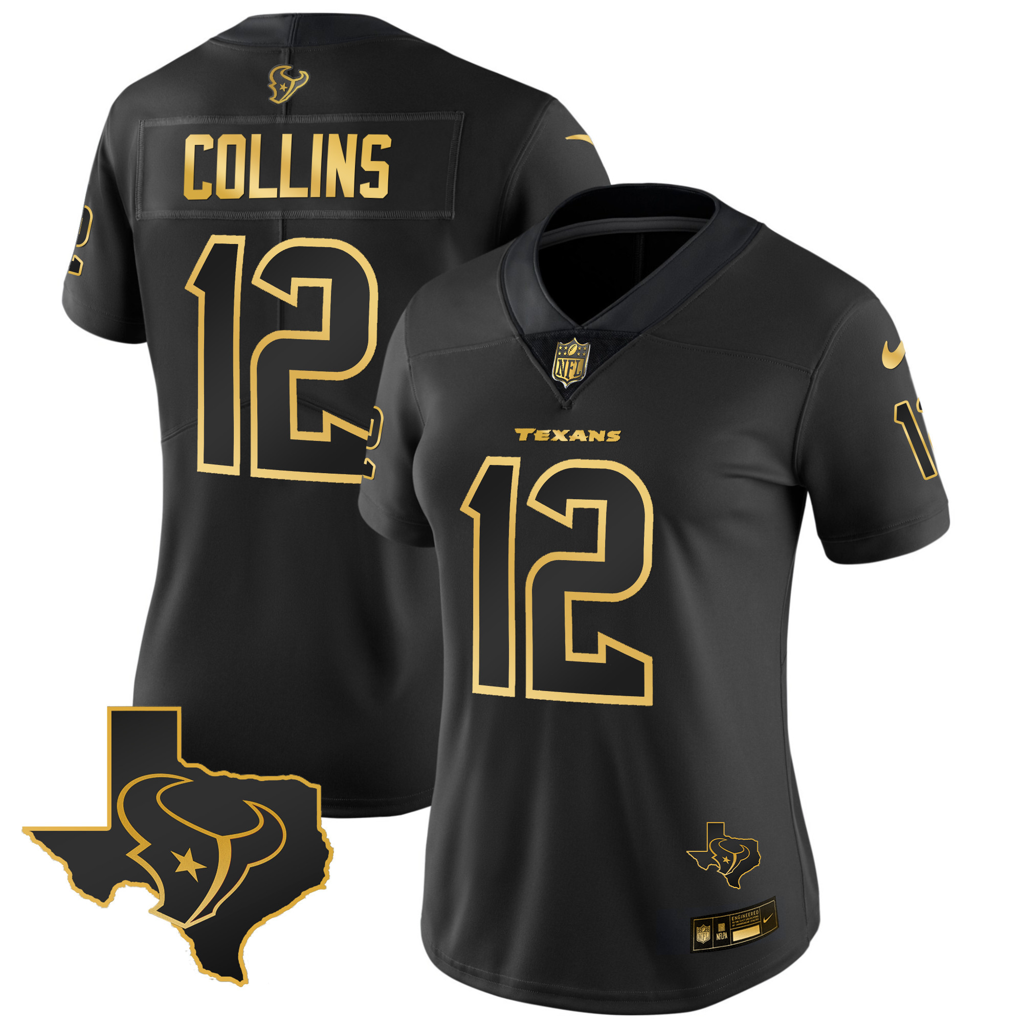 Nico Collins Women's Houston Texans Gold Vapor Limited Black Gold Jersey - All Stitched 