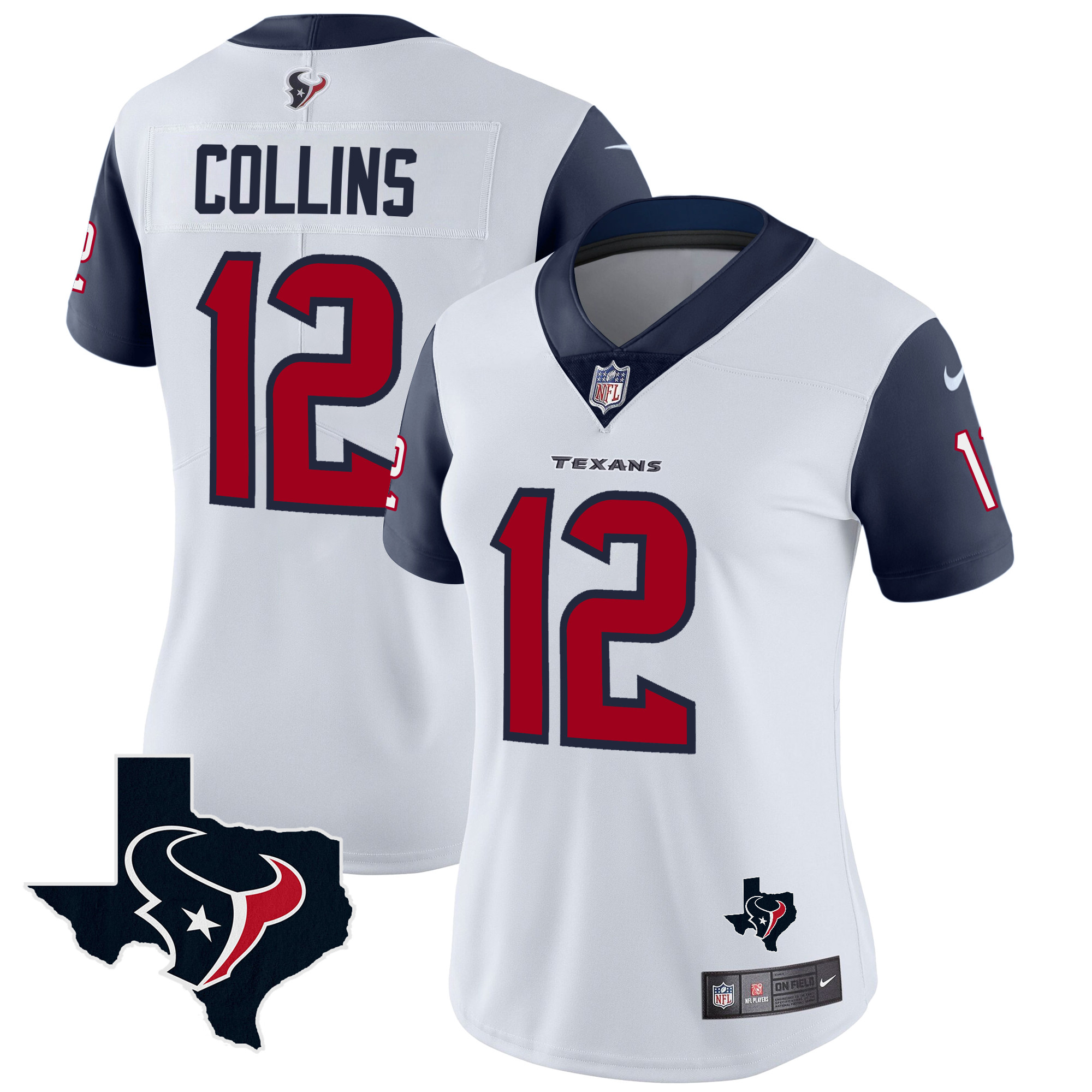 Nico Collins Women's Houston Texans Vapor Limited Navy Sleeves Jersey - All Stitched 
