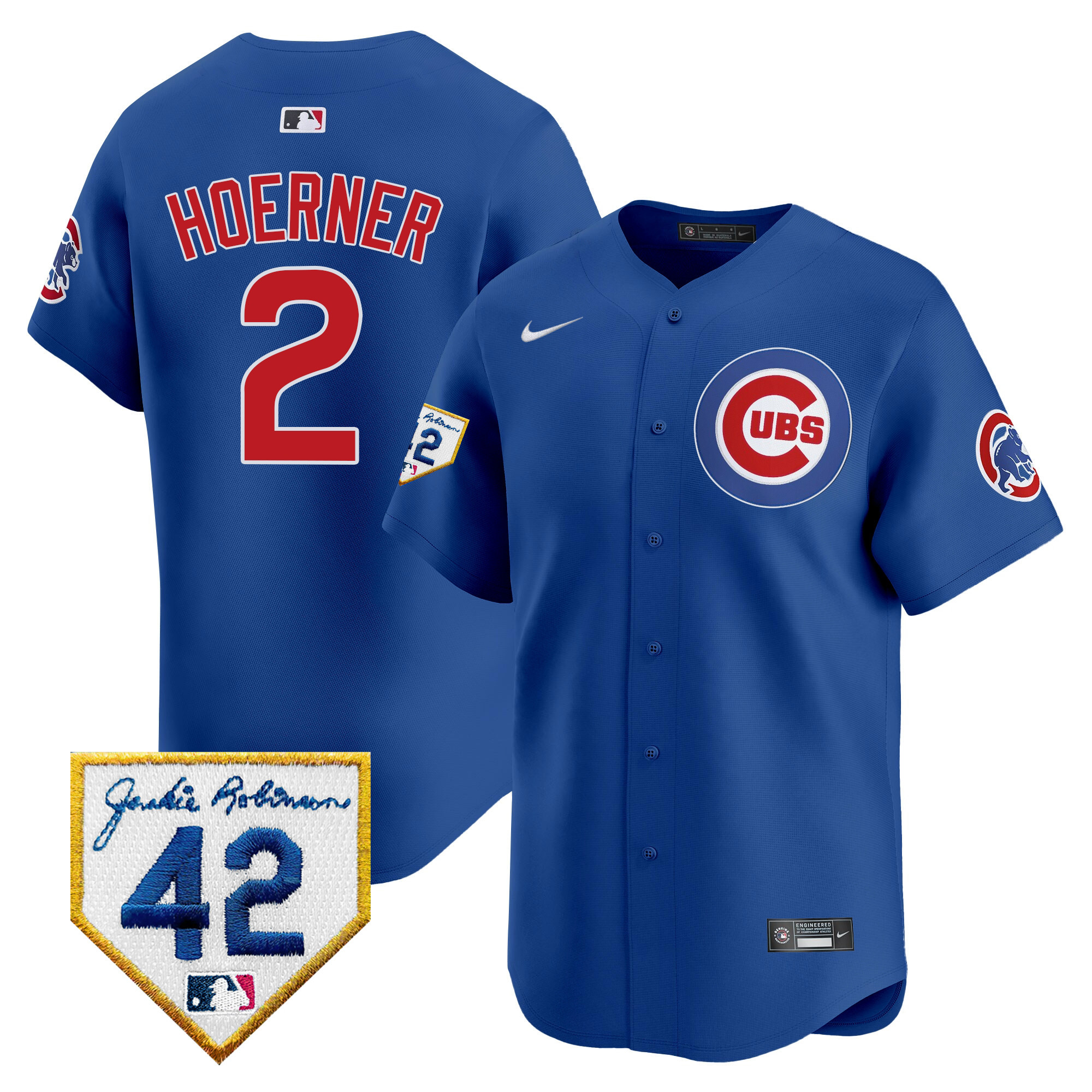 Nico Hoerner Men's Chicago Cubs 2024 Jackie Robinson Patch Vapor Premier Limited V2 Royal Jersey - All Stitched