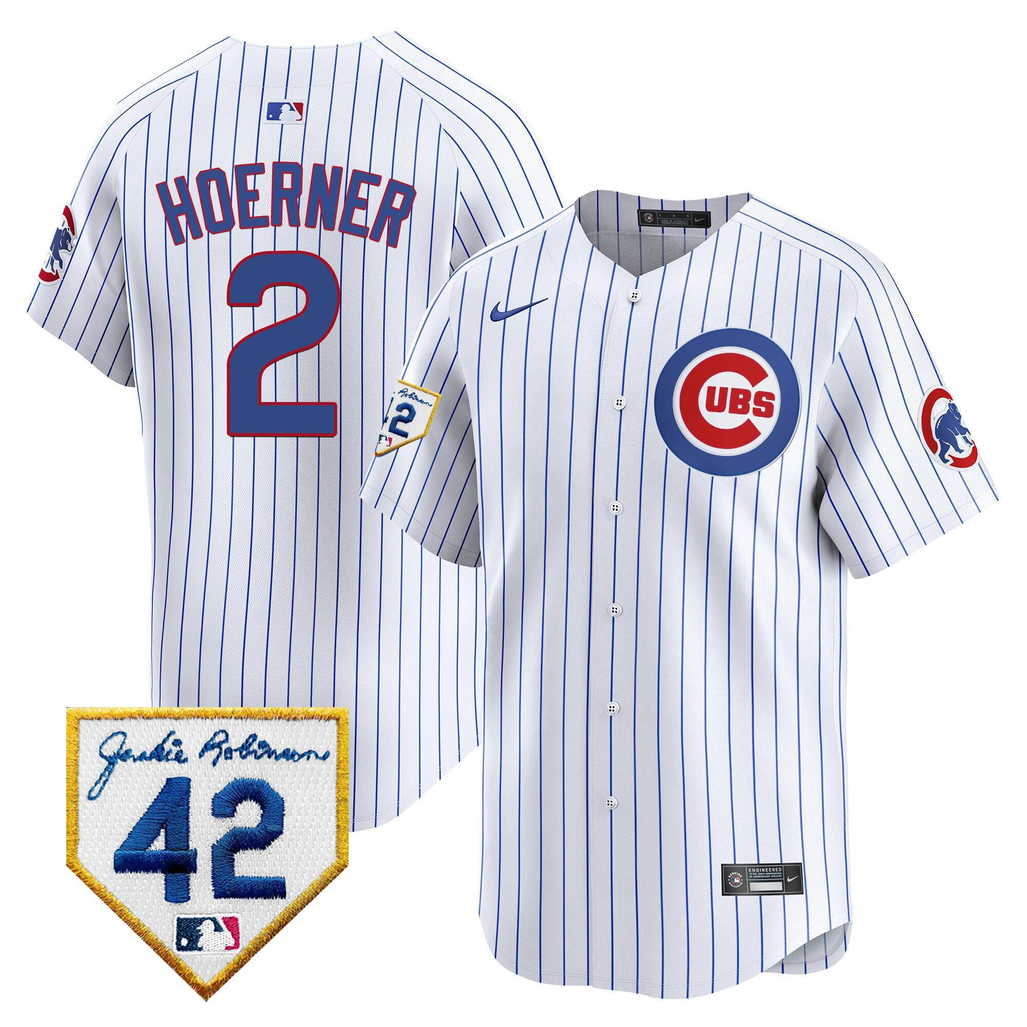 Nico Hoerner Men's Chicago Cubs 2024 Jackie Robinson Patch Vapor Premier Limited V2 White Jersey - All Stitched
