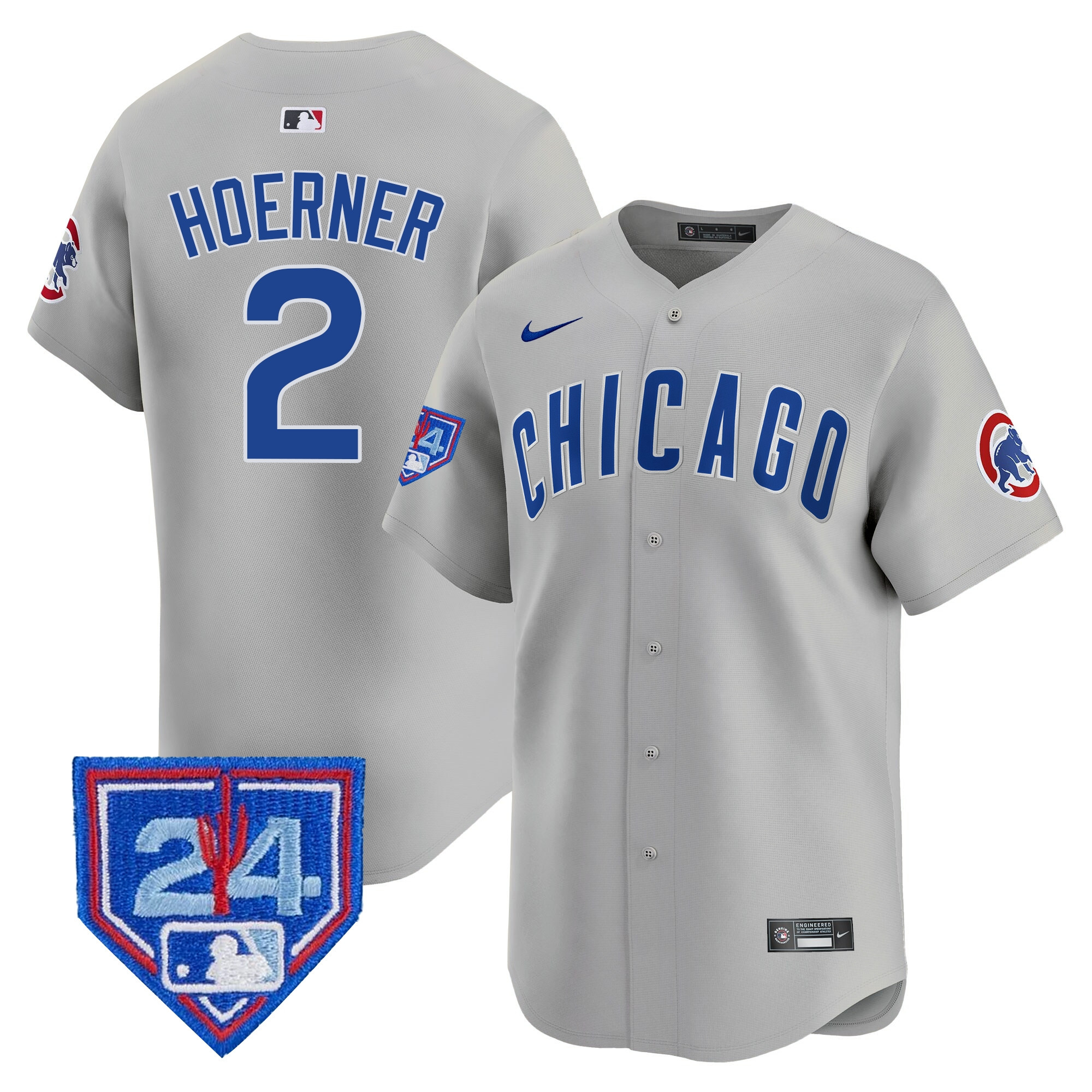 Nico Hoerner Men's Chicago Cubs 2024 Spring Training Patch Vapor Premier Limited Gray Road Jersey - All Stitched