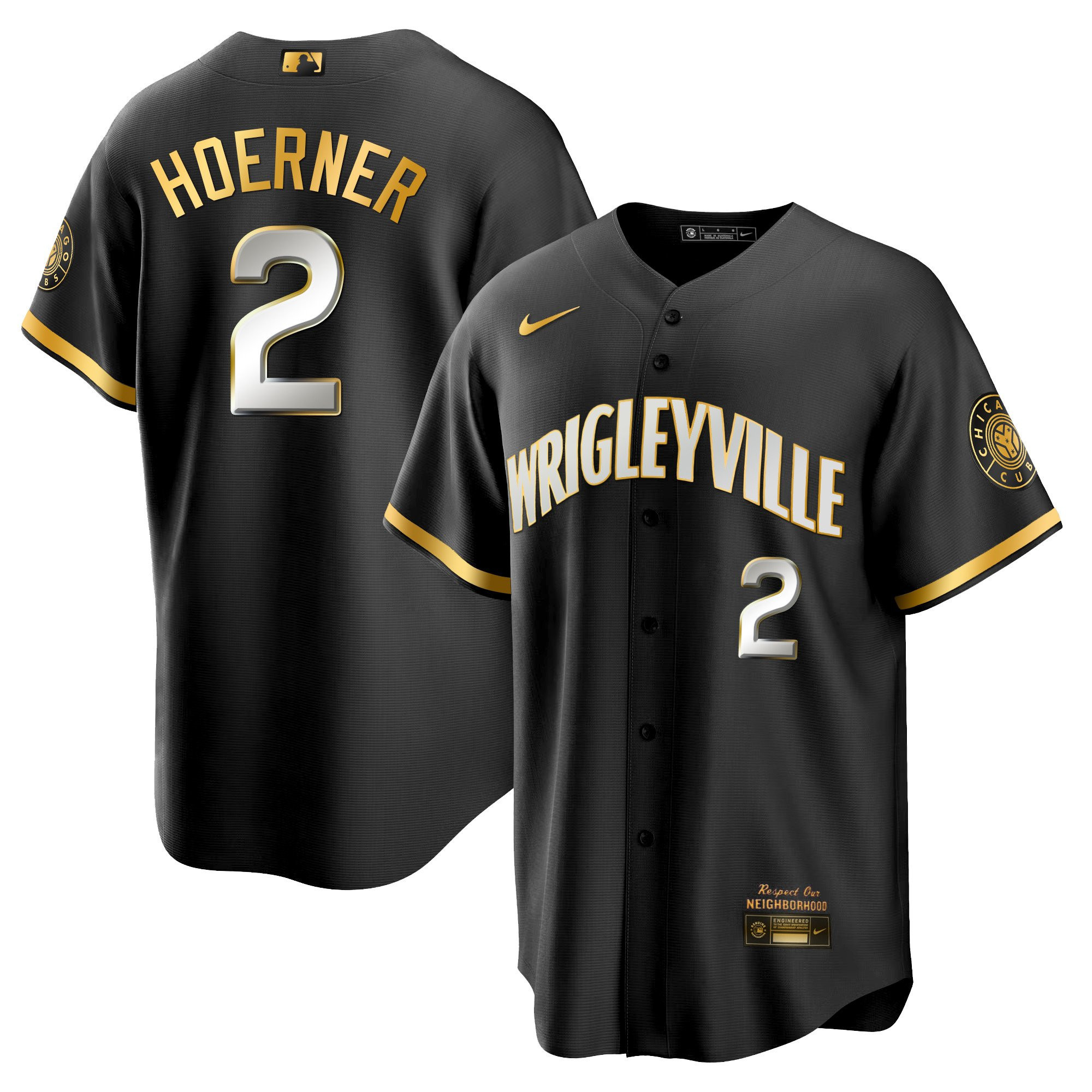 Nico Hoerner Men's Chicago Cubs City Connect Gold Cool Black Limited Jersey - All Stitched